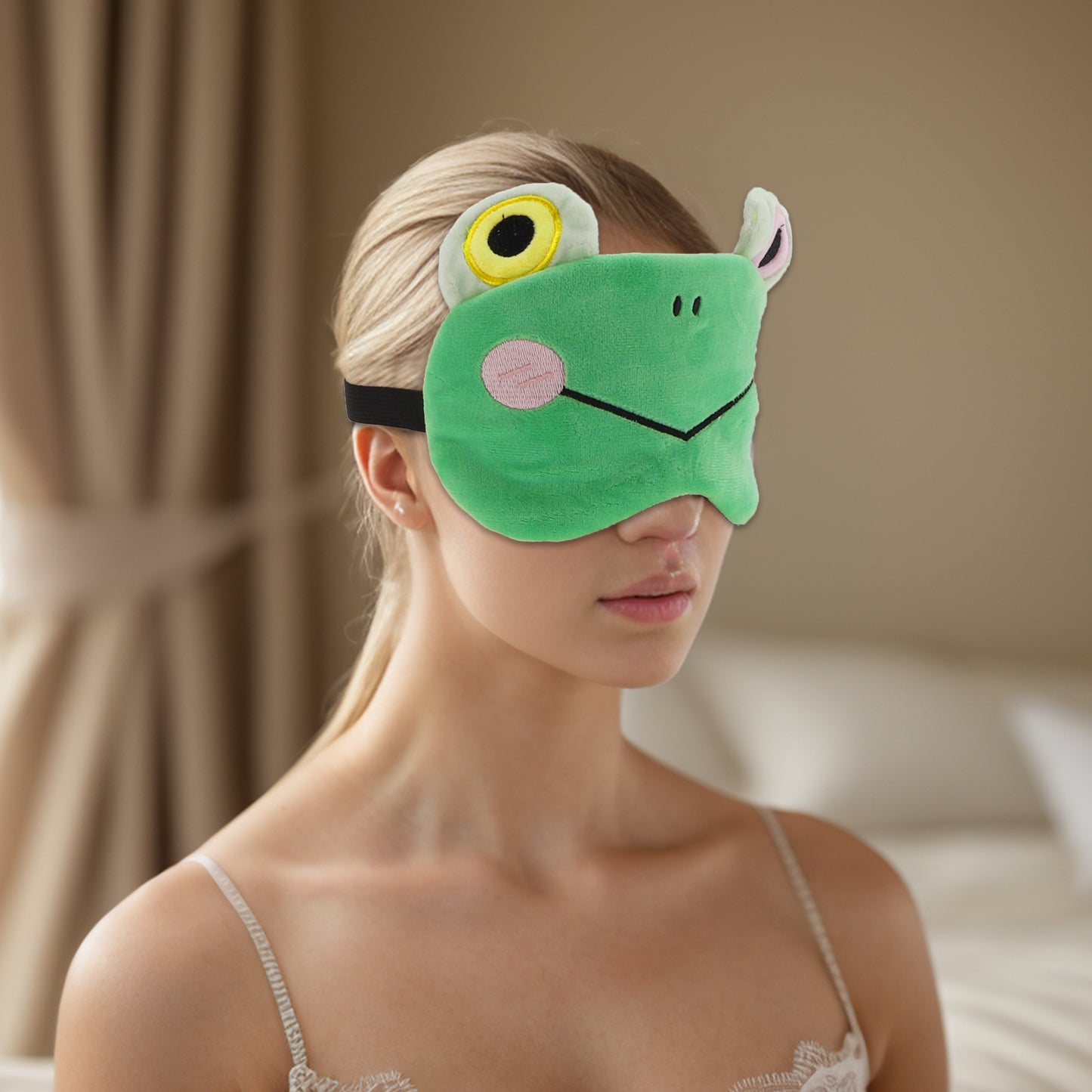 Soft Cartoon Frog V-shaped Mouth Sleep Eye Mask for Travel Green