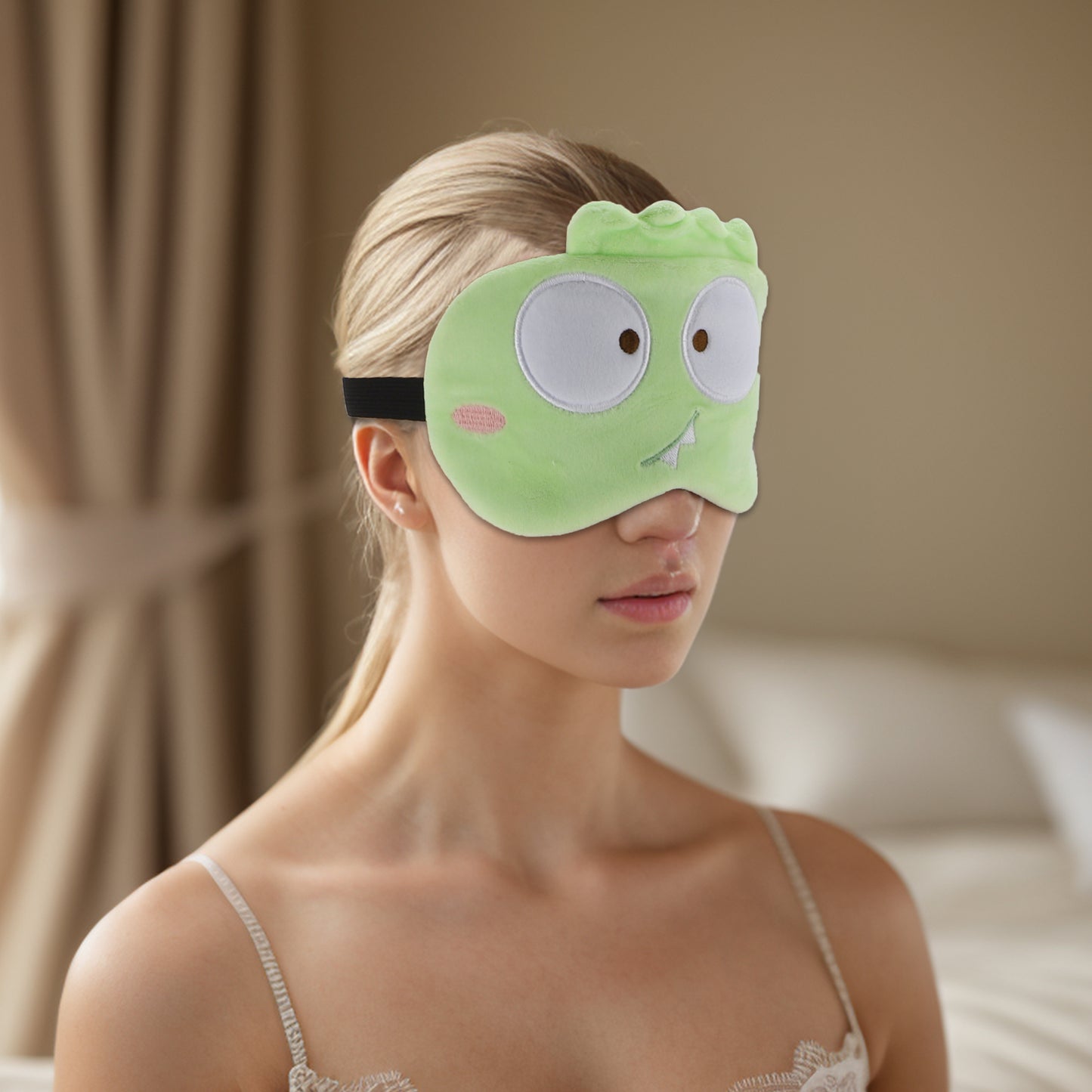 Soft Cartoon Monster Sleep Eye Mask for Travel Green