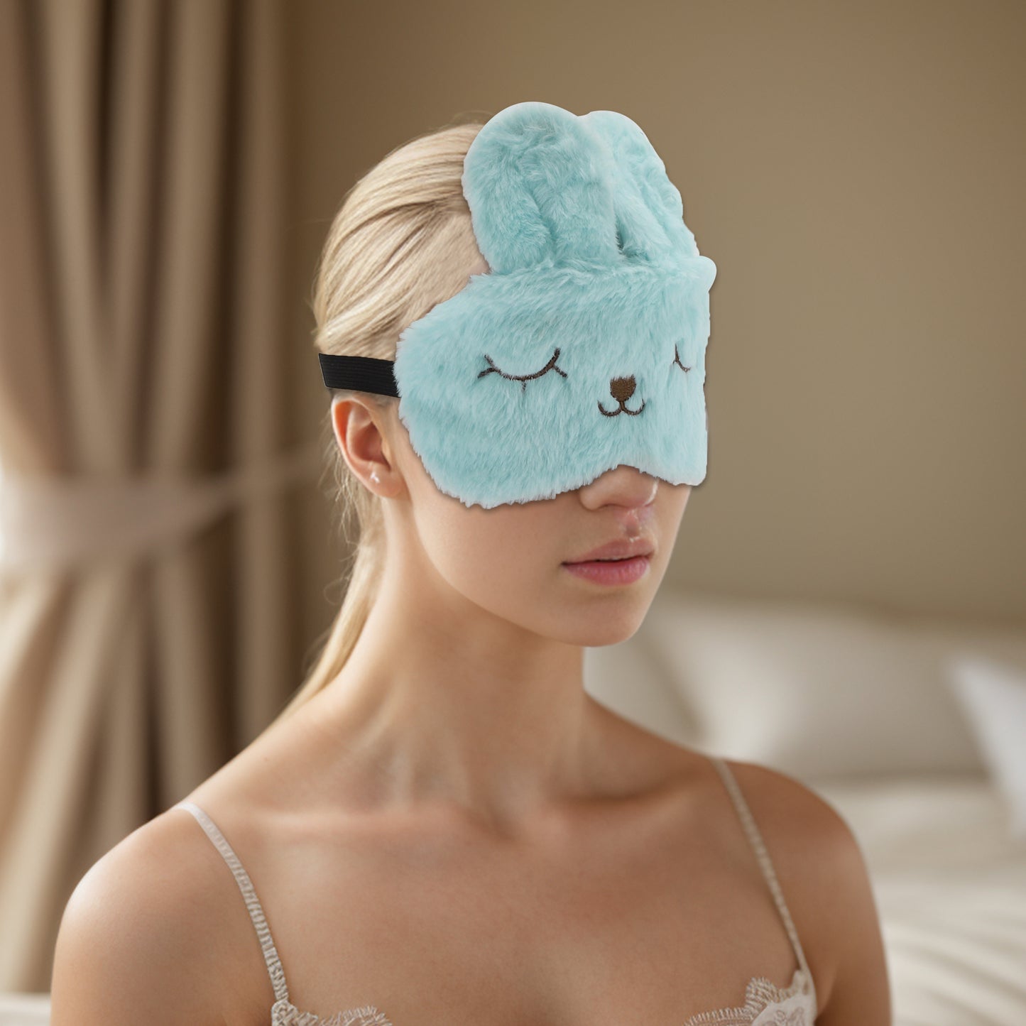 Soft Cartoon Rabbit Sleep Mask for Travel for Rest Blue