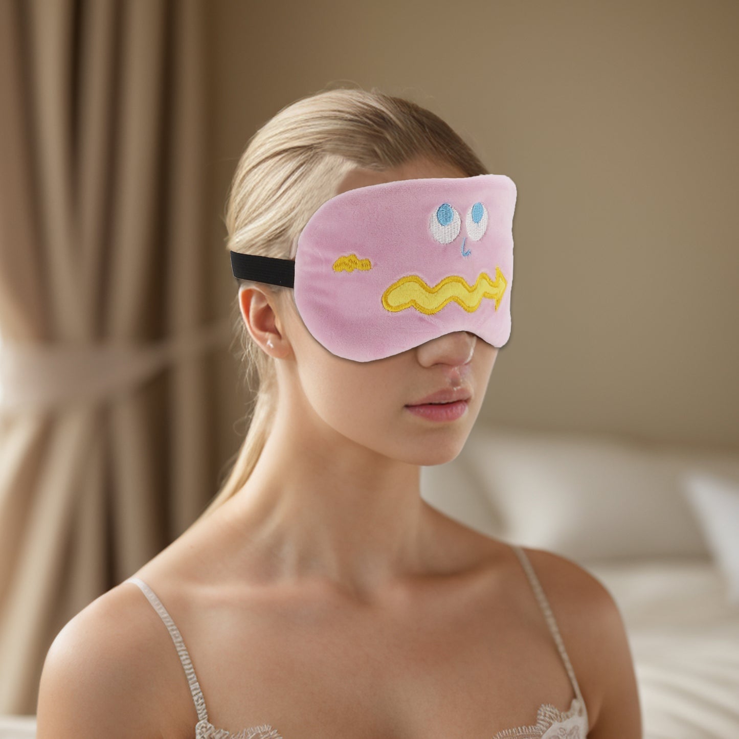 Soft Cartoon Wave Sleep Eye Mask for Travel Pink