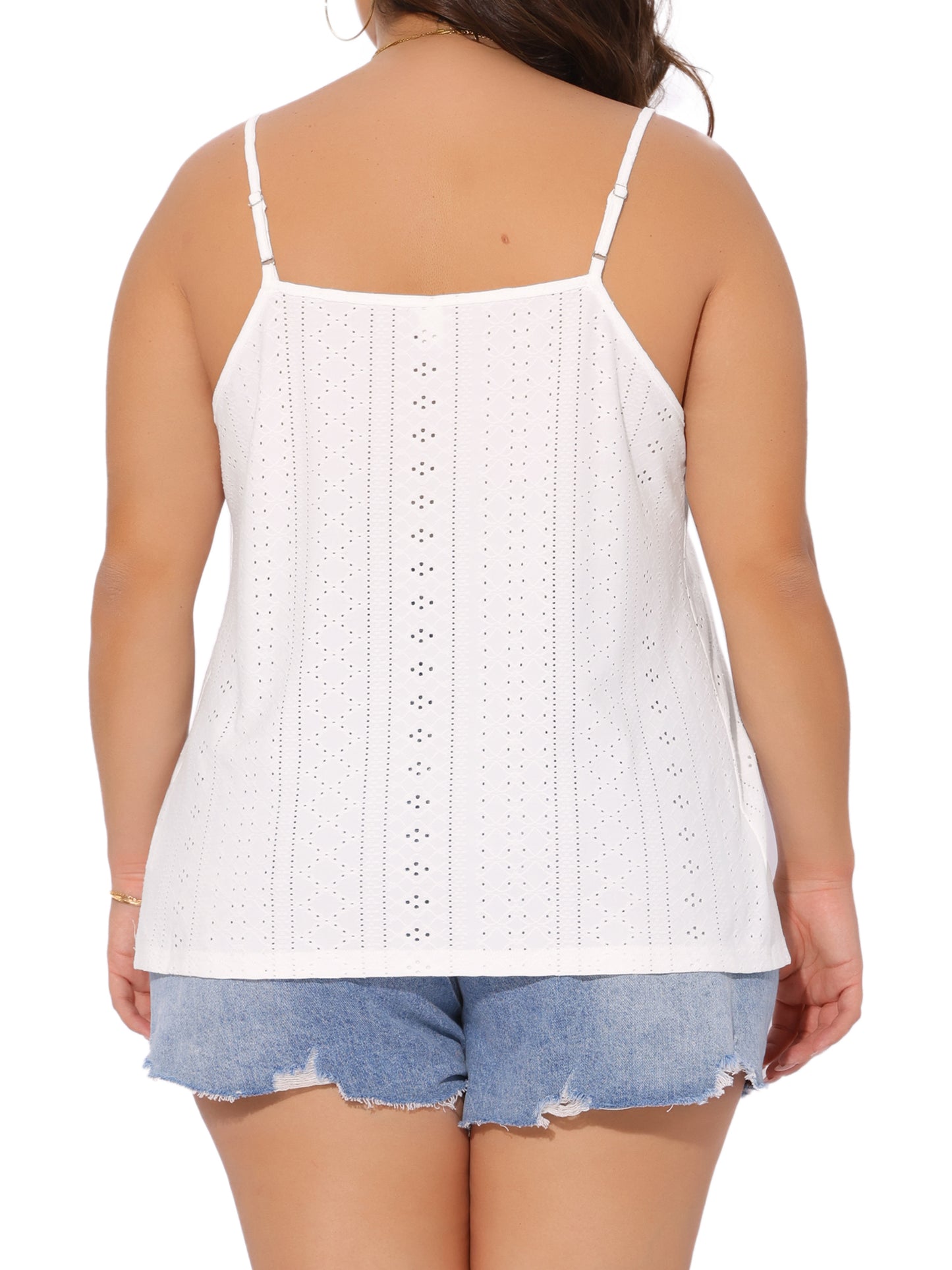 Women's Plus Size Summer Eyelet Jersey Cami V Neck Casual Sleeveless Hollow Basic Camisole Top