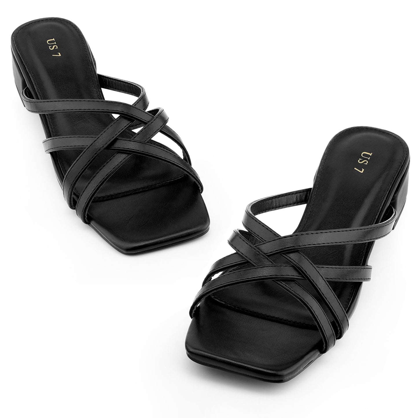 Women Strappy Heels Slip On Slides Mules Square Open Toe Block Heels Sandals