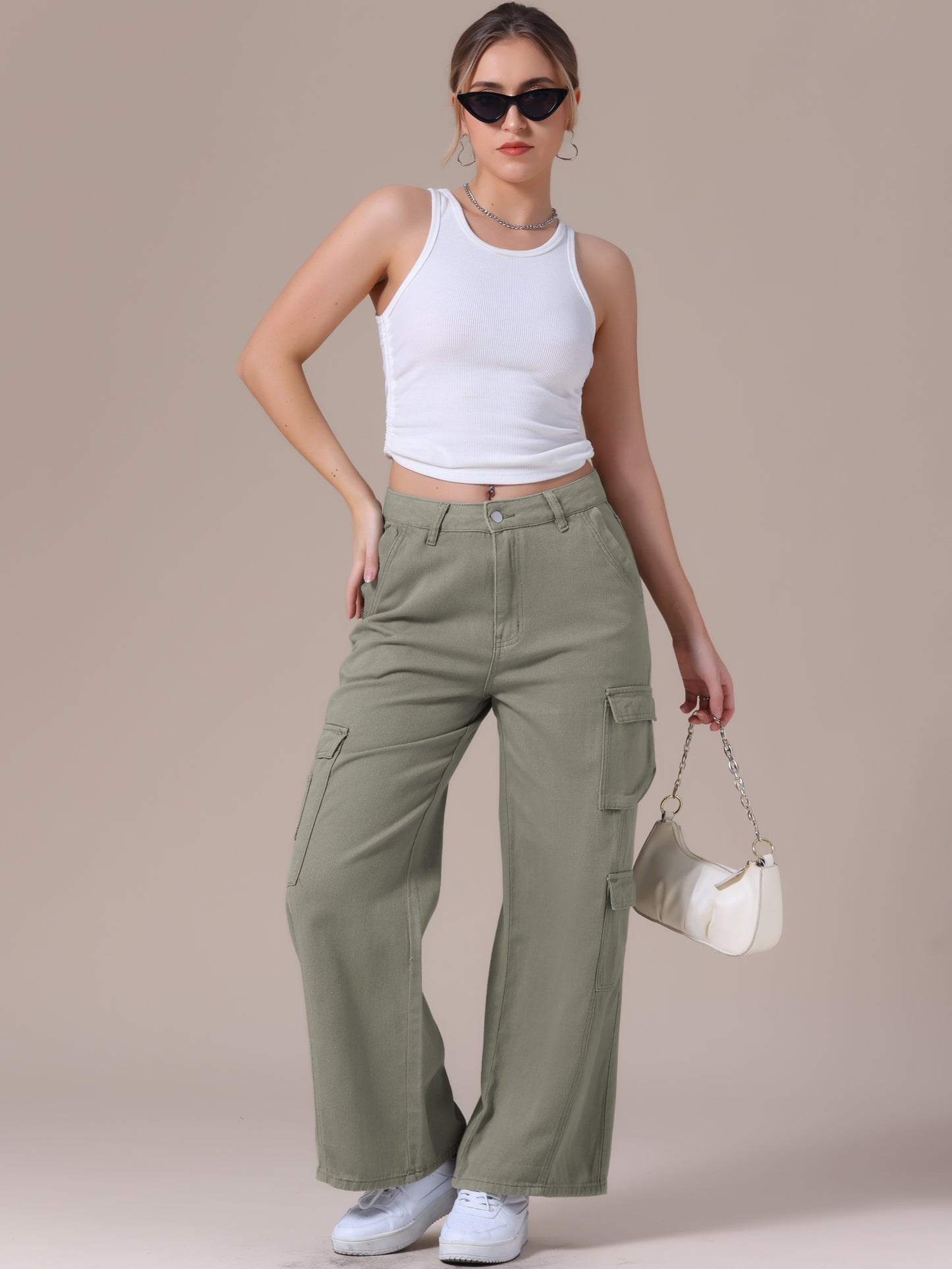 Pantalones vaqueros holgados para mujer, de pierna recta, cintura alta, con múltiples bolsillos, abotonados, sueltos, informales, estilo cargo, ropa de calle