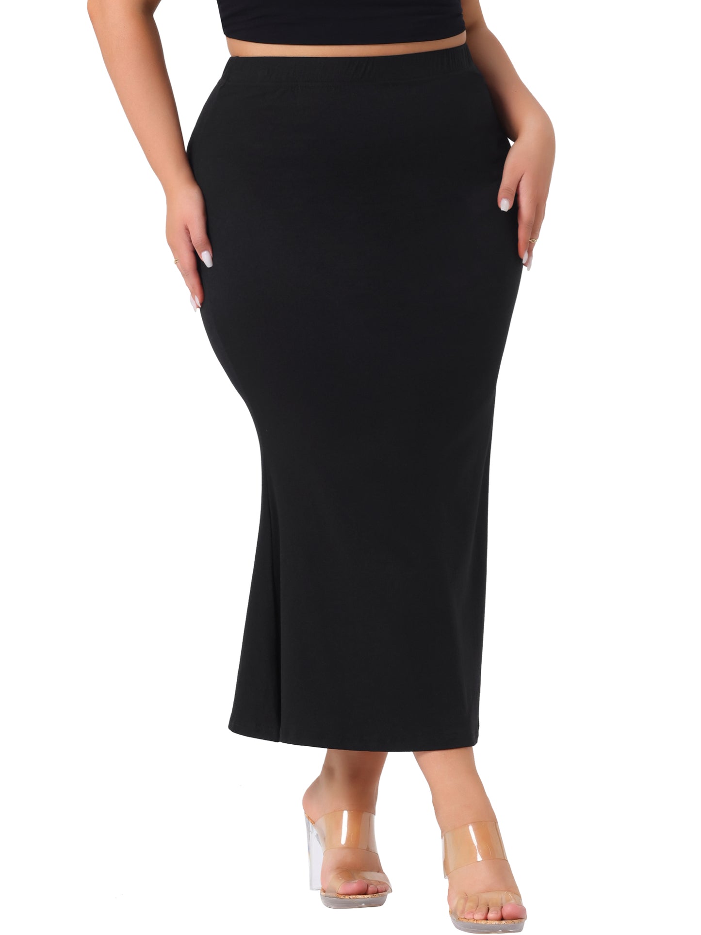 Women Plus Size Skirt Pack Mermaid High Waist Knit Bodycon Long Skirts