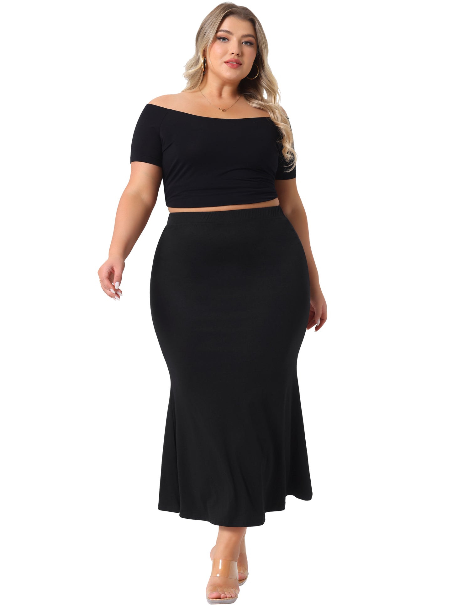 Women Plus Size Skirt Pack Mermaid High Waist Knit Bodycon Long Skirts