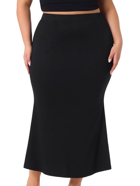 Women Plus Size Skirt Pack Mermaid High Waist Knit Bodycon Long Skirts