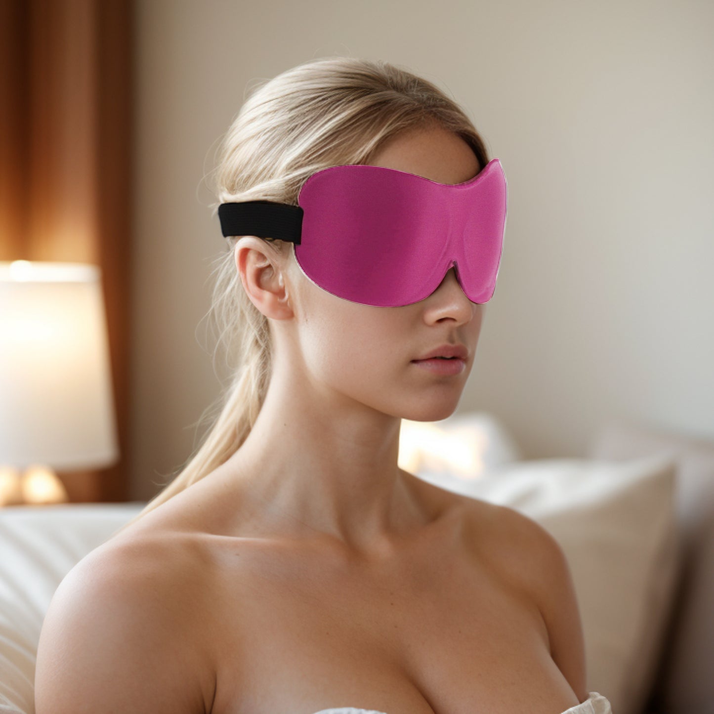 Breathable Magic Tapes 3D Sleep Mask Eye Shade Cover for Rest Rose Red
