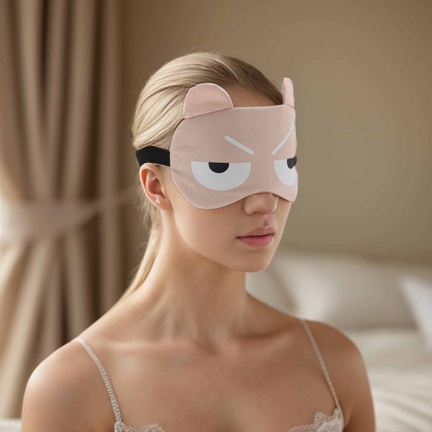 Soft Cartoon Angry Eyes Sleep Mask Eye Shade Cover for Travel Pink