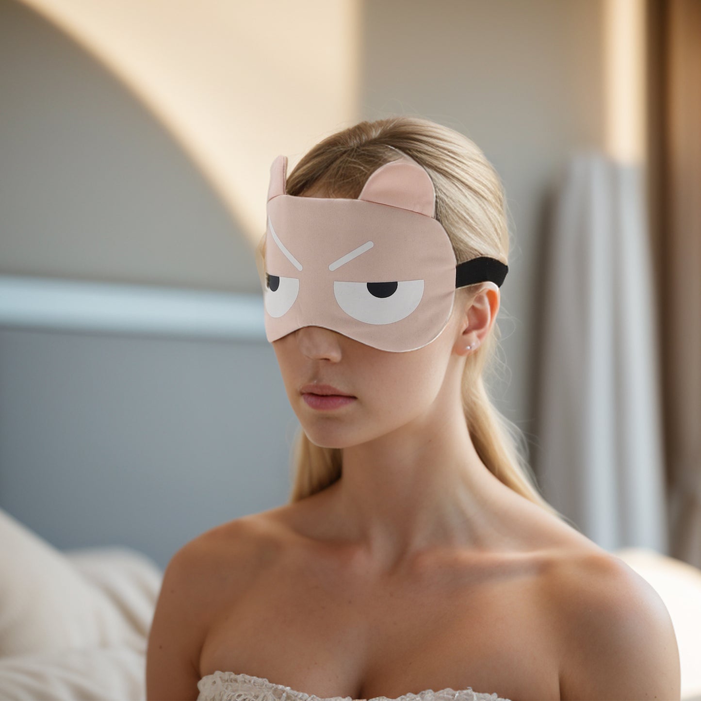 Soft Cartoon Angry Eyes Sleep Mask Eye Shade Cover for Travel Pink