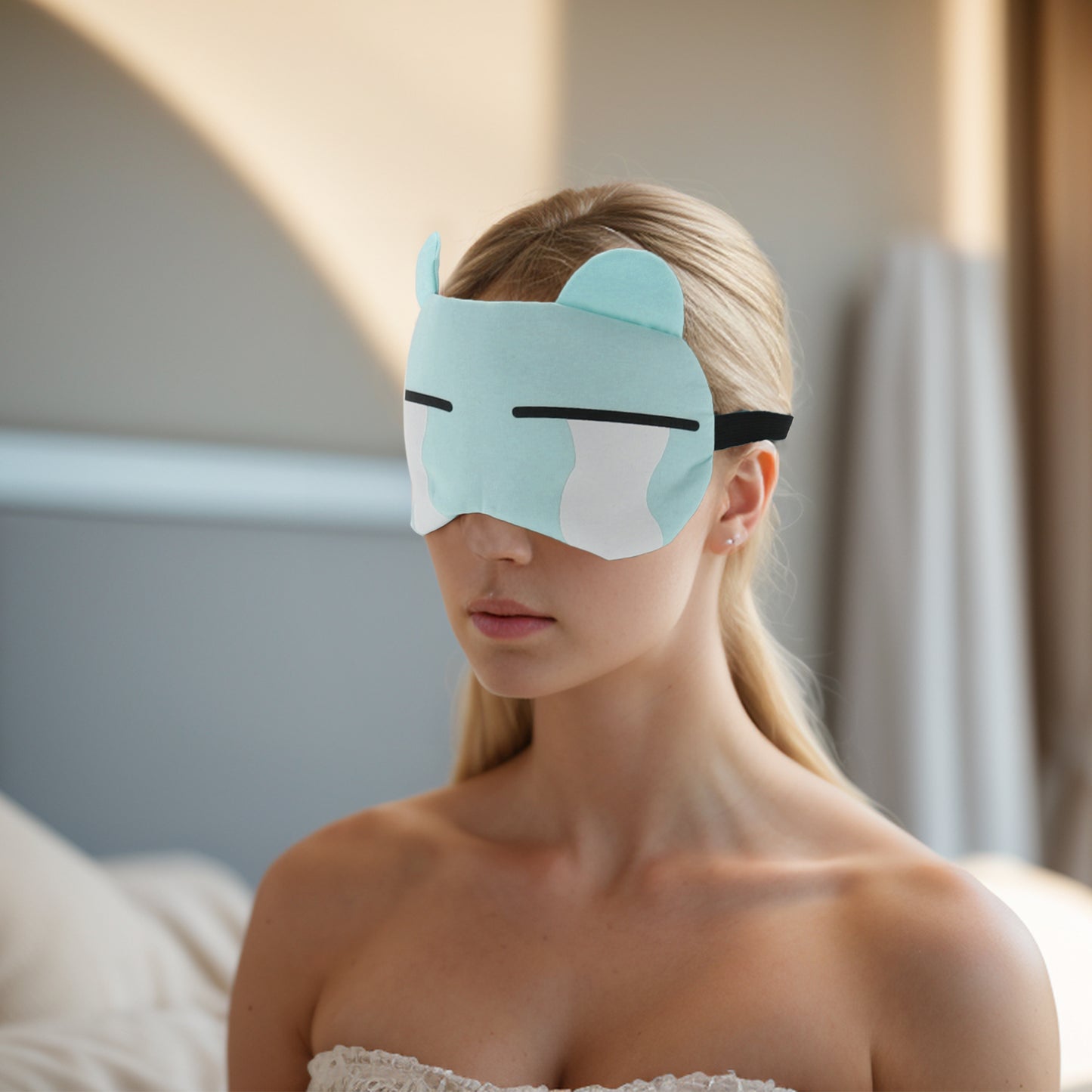Soft Cartoon Tears Sleep Mask Eye Shade Cover for Travel Light Blue