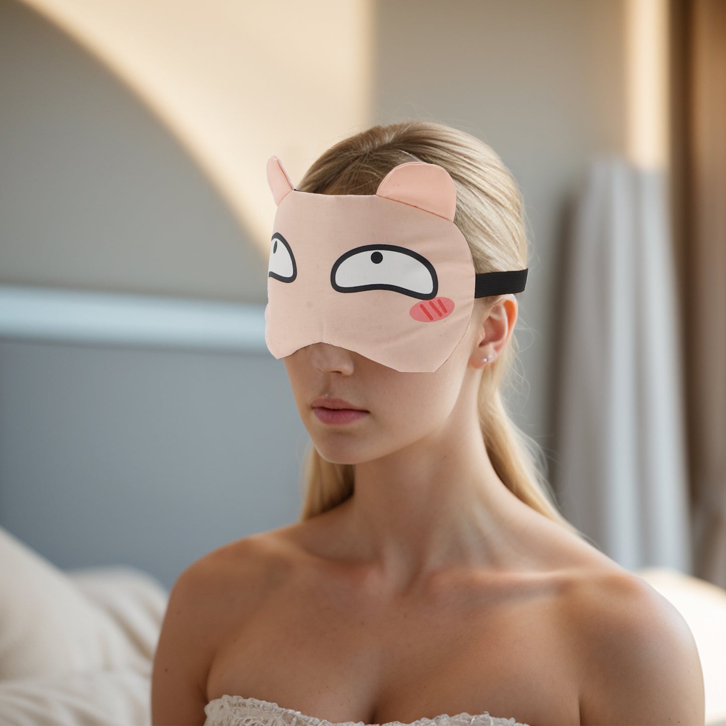 Soft Cartoon Smug Expression Sleep Mask Eye Shade Cover for Travel Pink