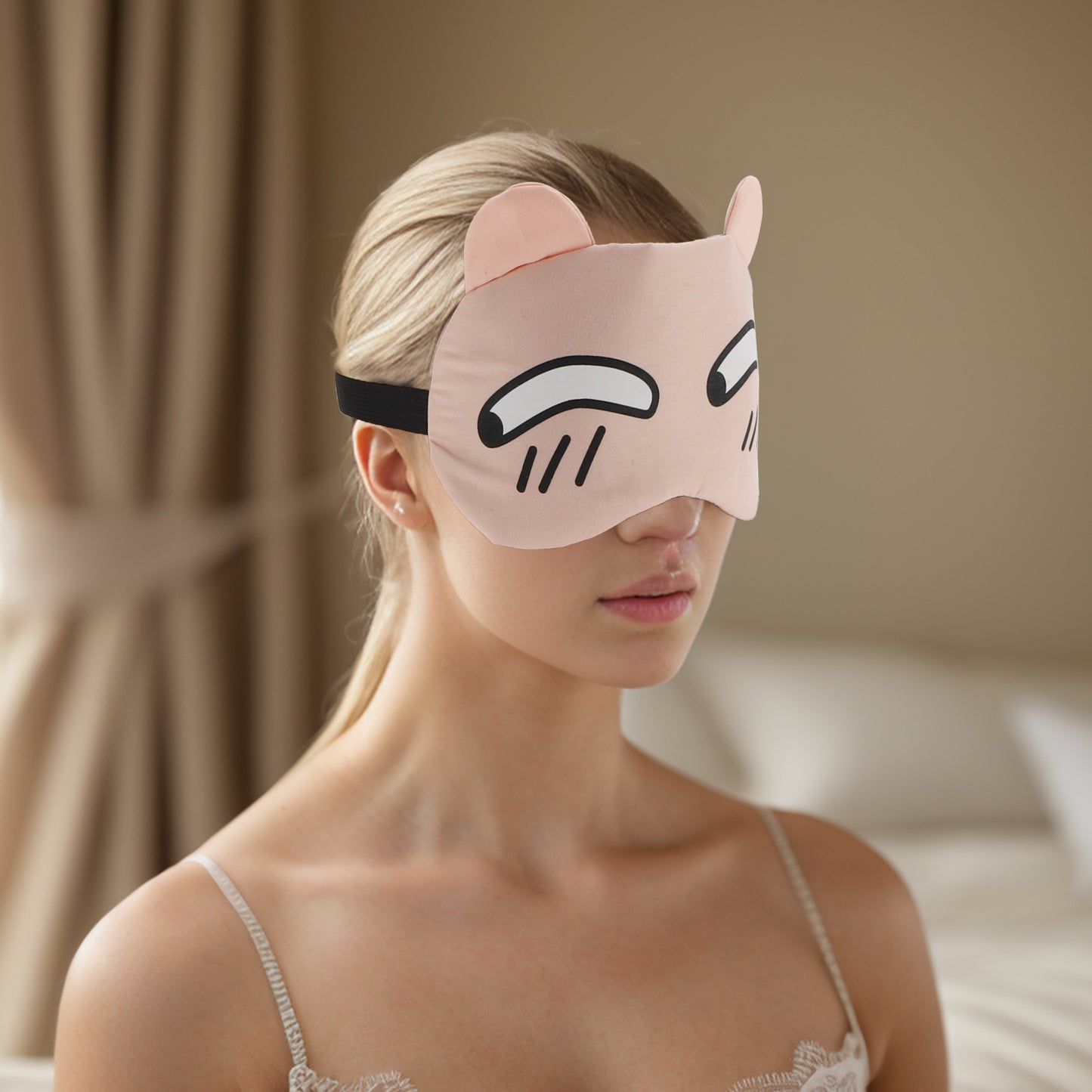 Soft Cartoon Cunning Expression Sleep Mask for Travel Pink