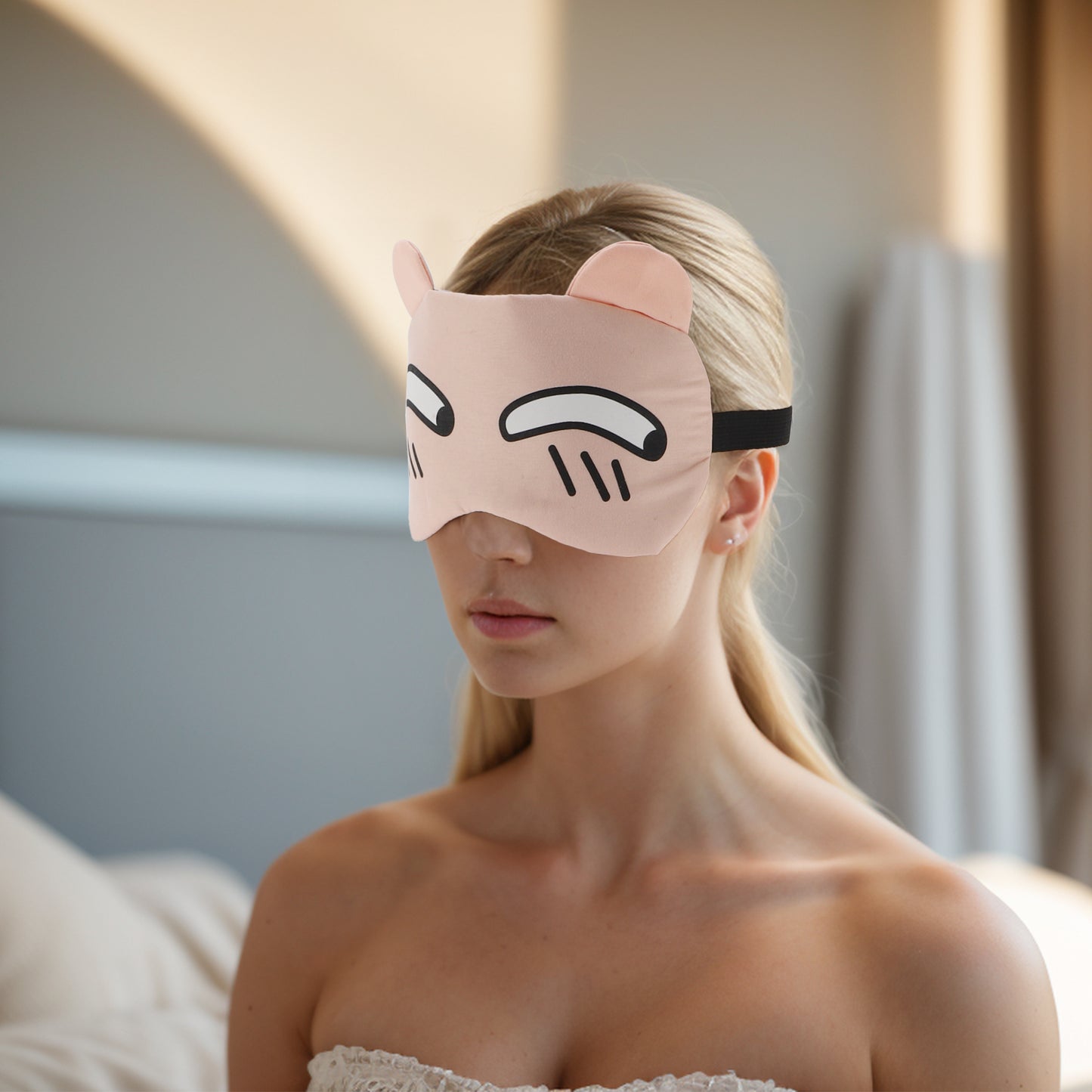 Soft Cartoon Cunning Expression Sleep Mask for Travel Pink