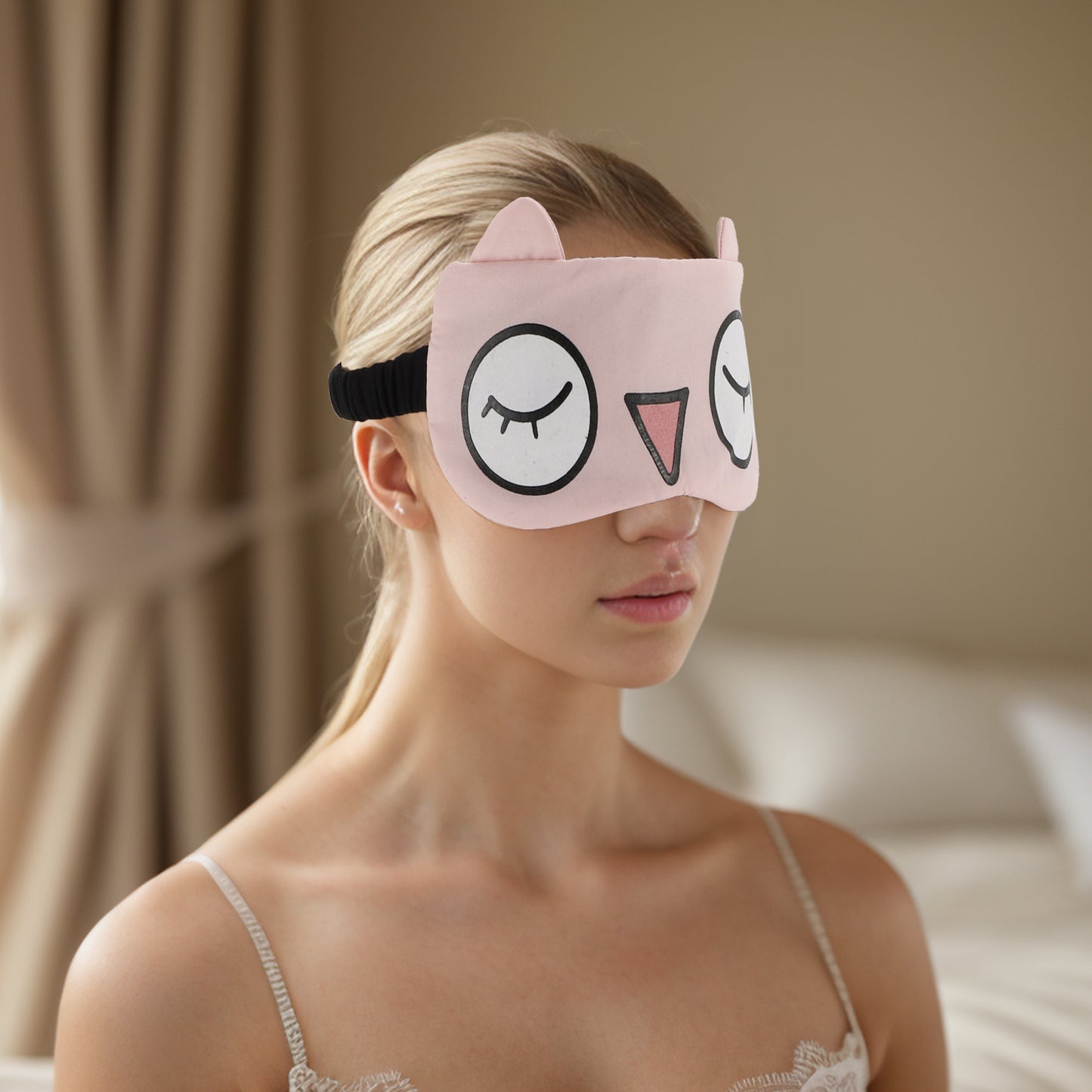 Cartoon Big Eyes Sleep Mask Eye Shade Cover for Travel Pink