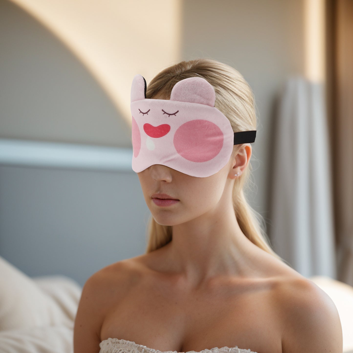 Soft Cartoon Drooling Sleep Mask Eye Shade Cover for Travel Pink