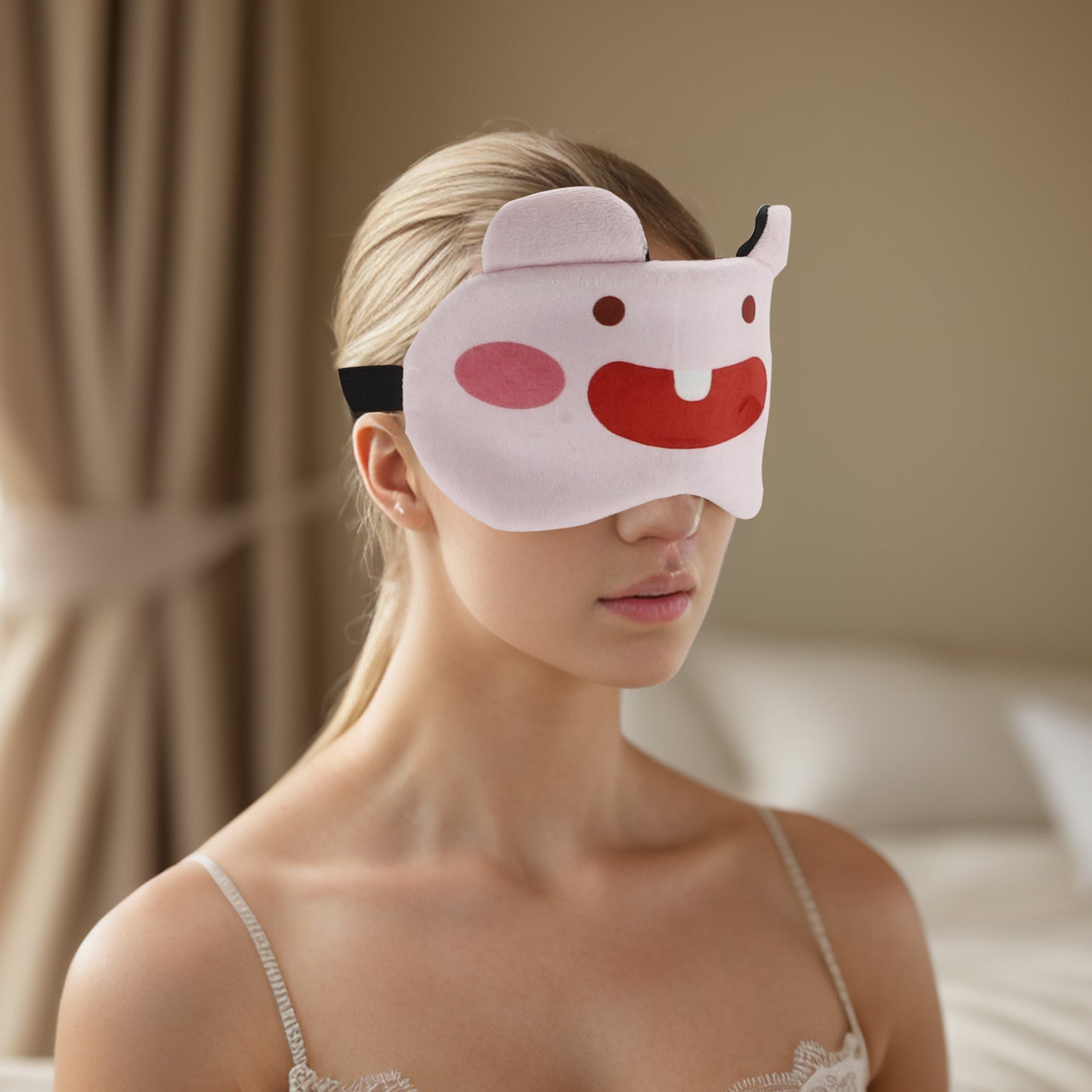 Soft Cartoon Big Teeth Sleep Mask Eye Shade Cover for Travel Pink