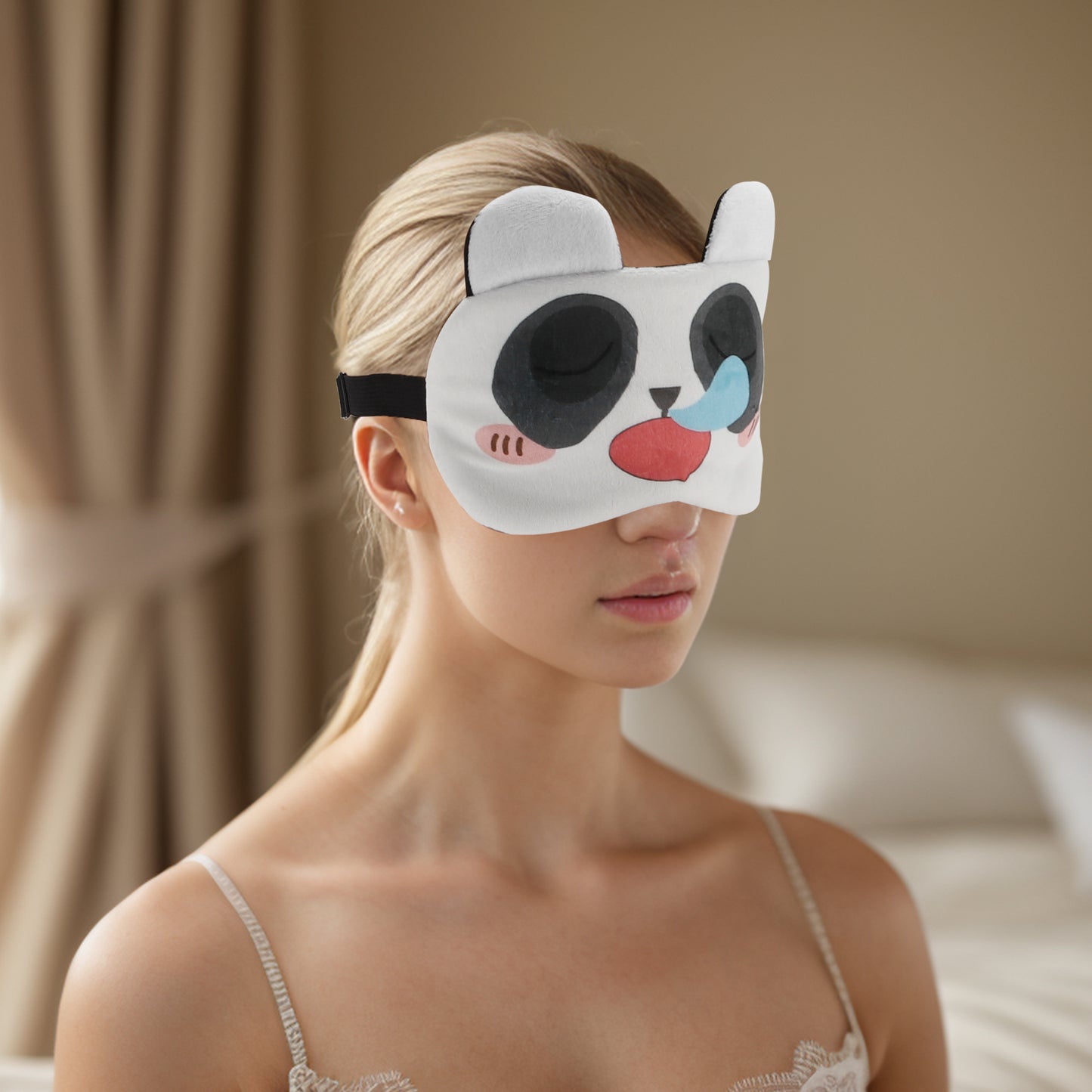 Soft Cartoon Runny Nose Sleep Eye Mask for Travel Gray White