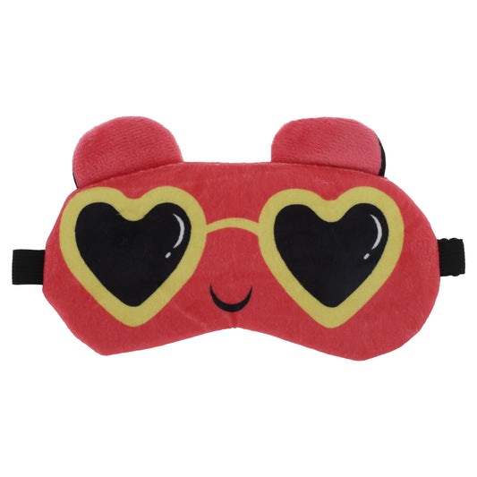 Soft Cartoon Love Glasses Eye Sleep Mask for Travel Deep Pink
