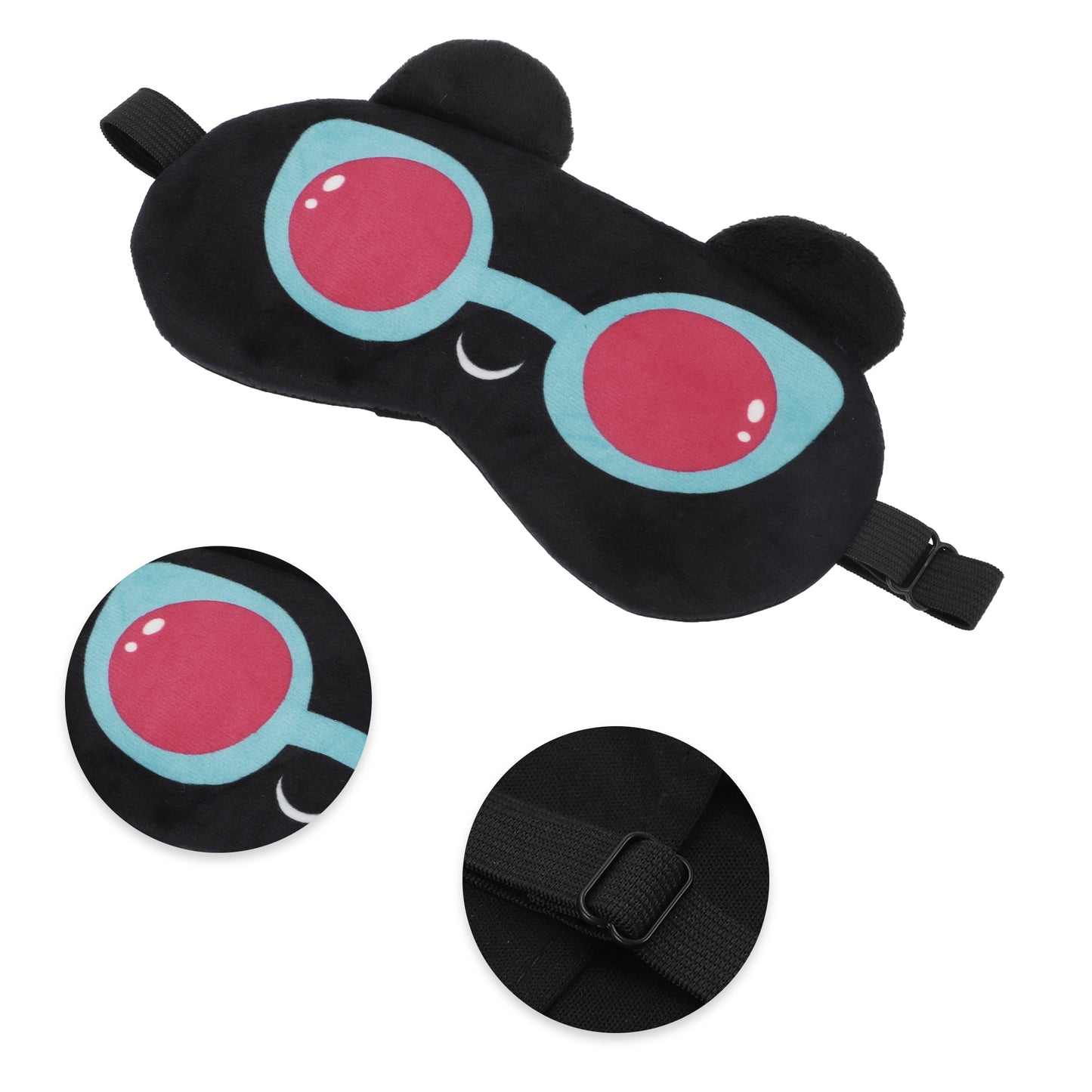 Soft Cartoon Red Glasses Sleep Eye Mask for Travel Black Red