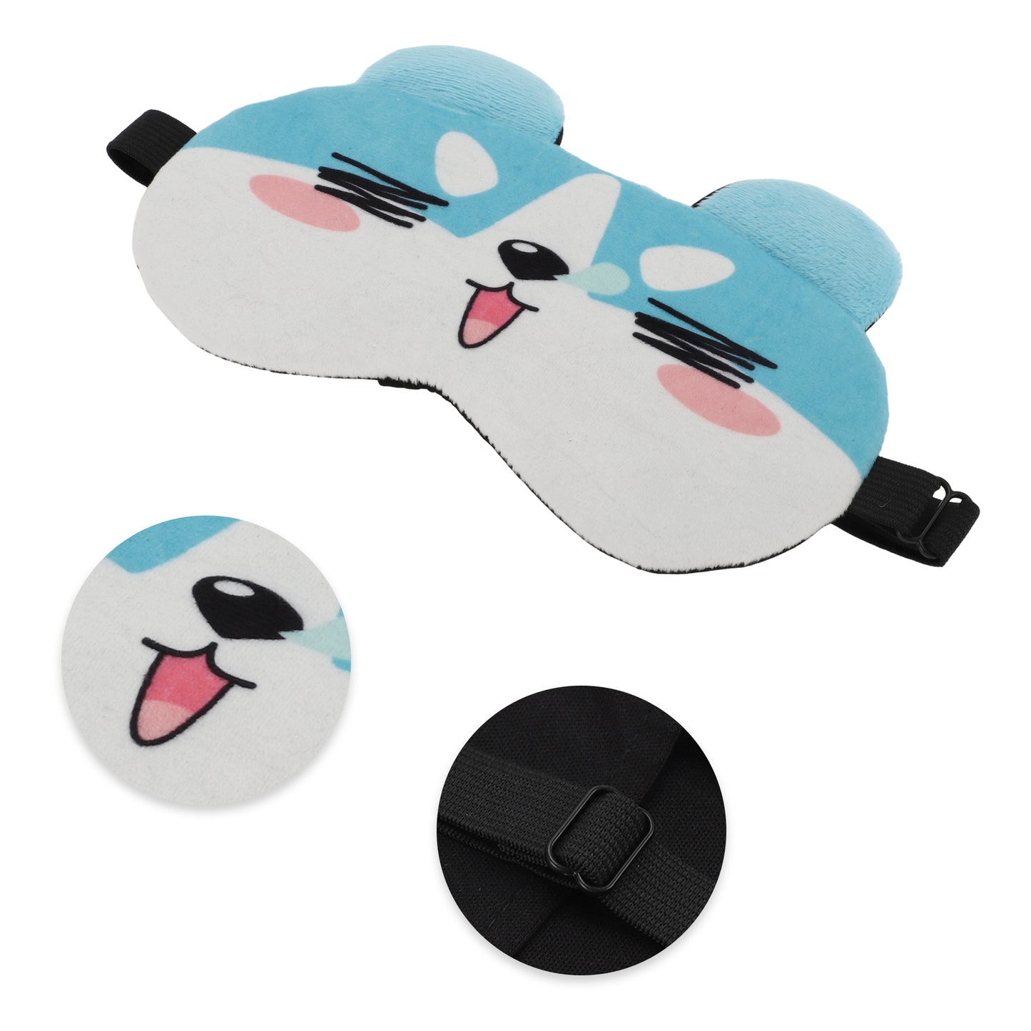Soft Cartoon Squinting Eyes Sleep Eye Mask for Travel Blue White