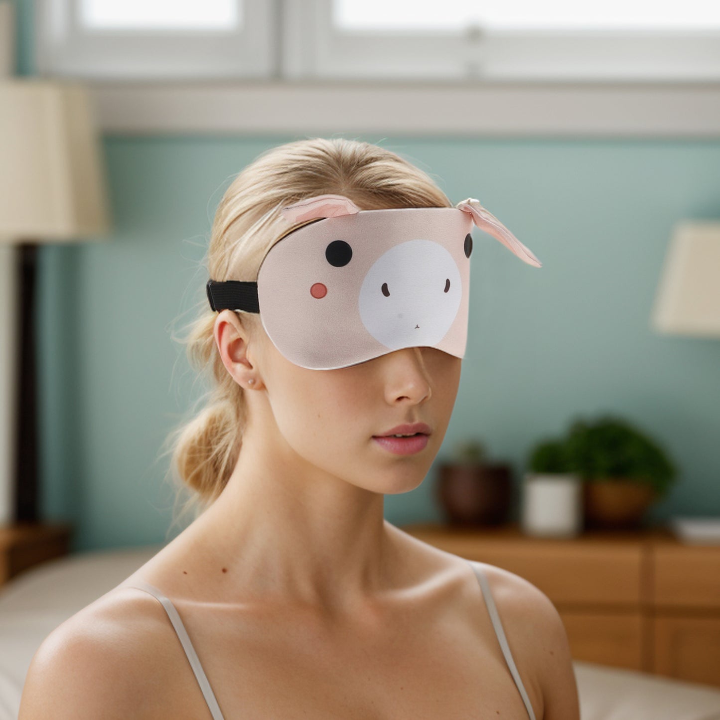 Soft Sleep Mask Cartoon Rabbits Eye Shade Cover for Rest Beige