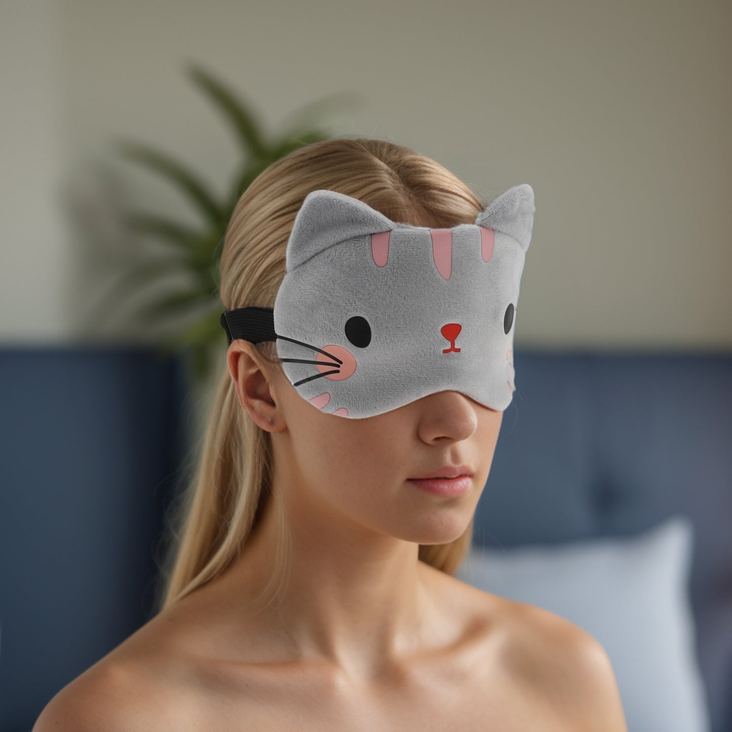Soft Sleep Mask Cartoon Cat Eye Shade Cover for Rest Gray