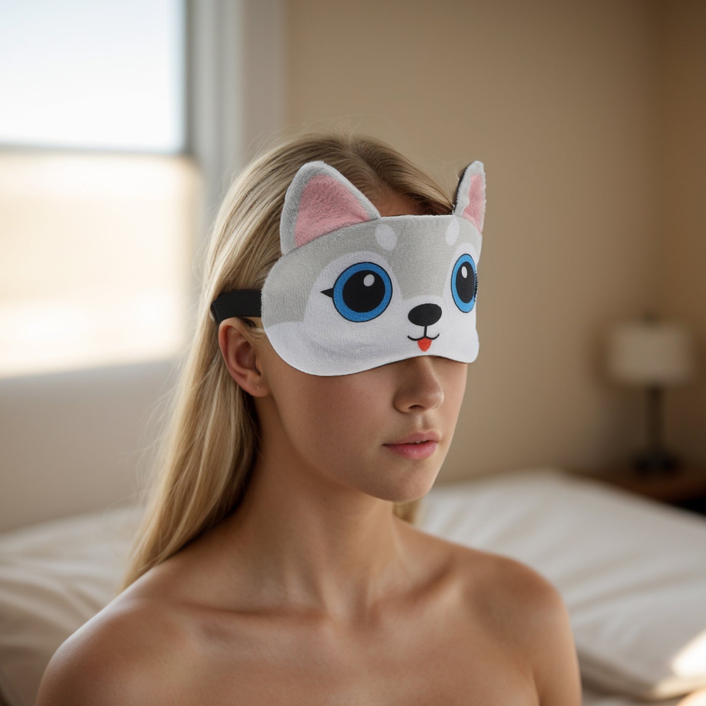 Soft Sleep Mask Cartoon Dog Eye Shade Cover for Rest Gray White
