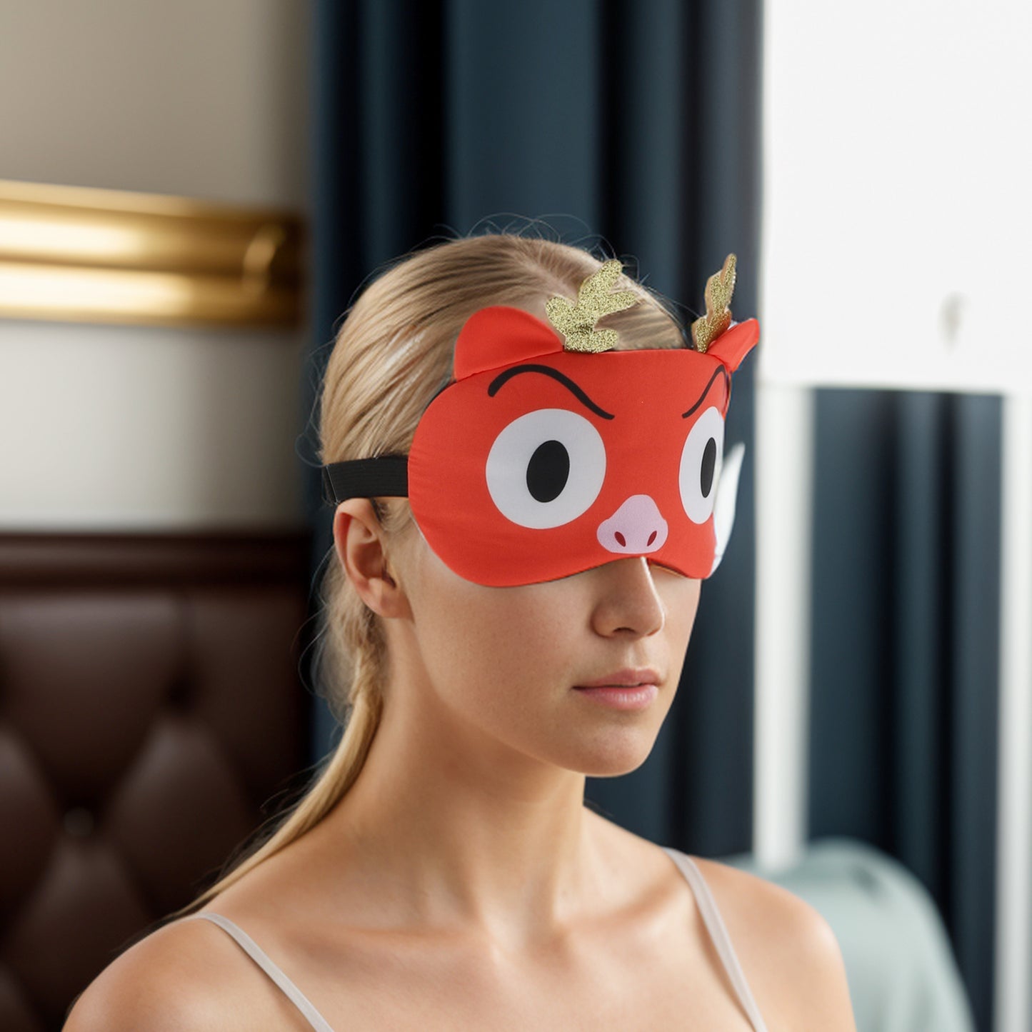 Soft Sleep Mask Cute Expression Eye Shade Cover for Rest Orange