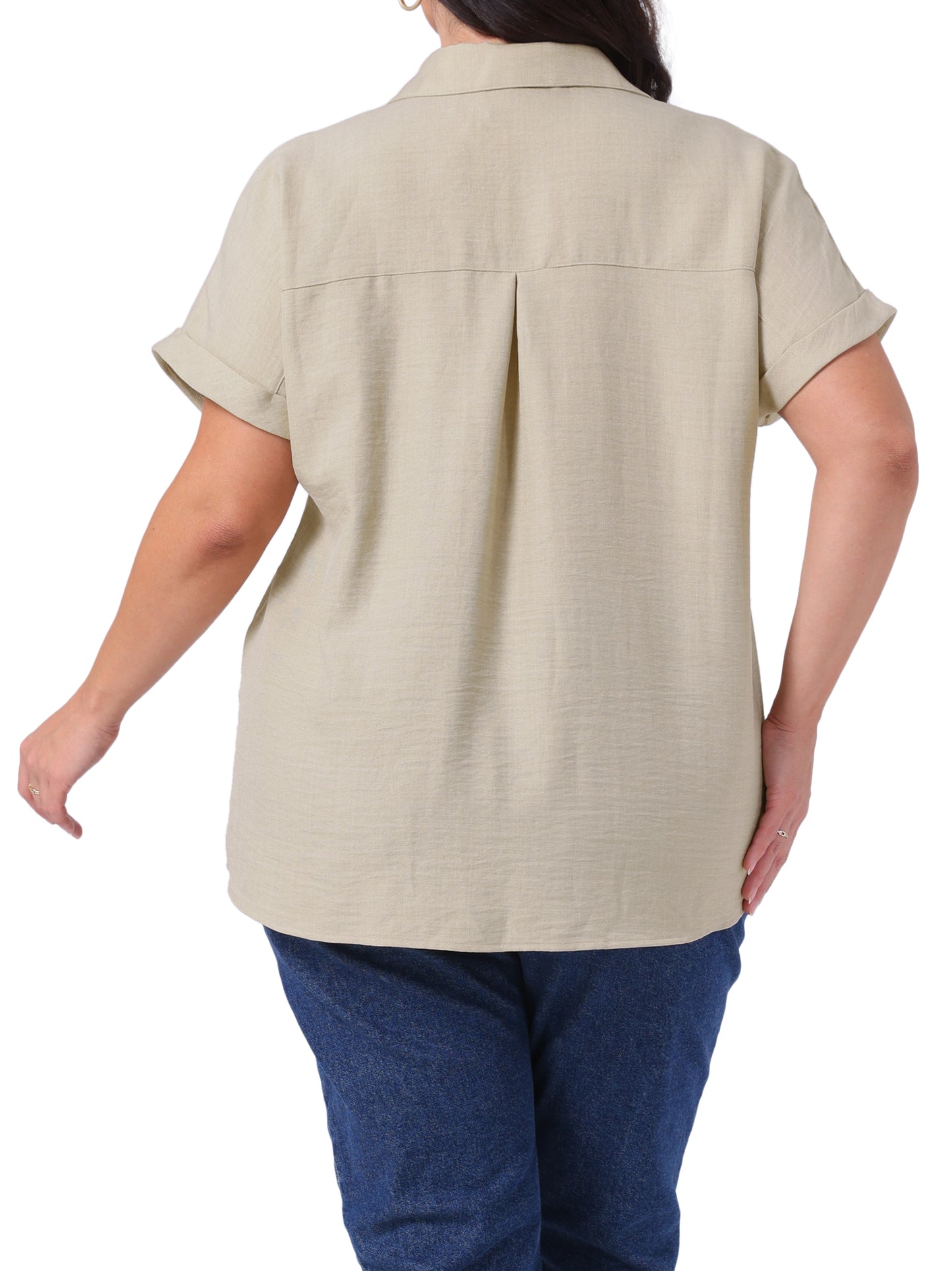 Women Plus Size Shirts Button Down Chest Pocket Short Sleeve Summer Causal Top