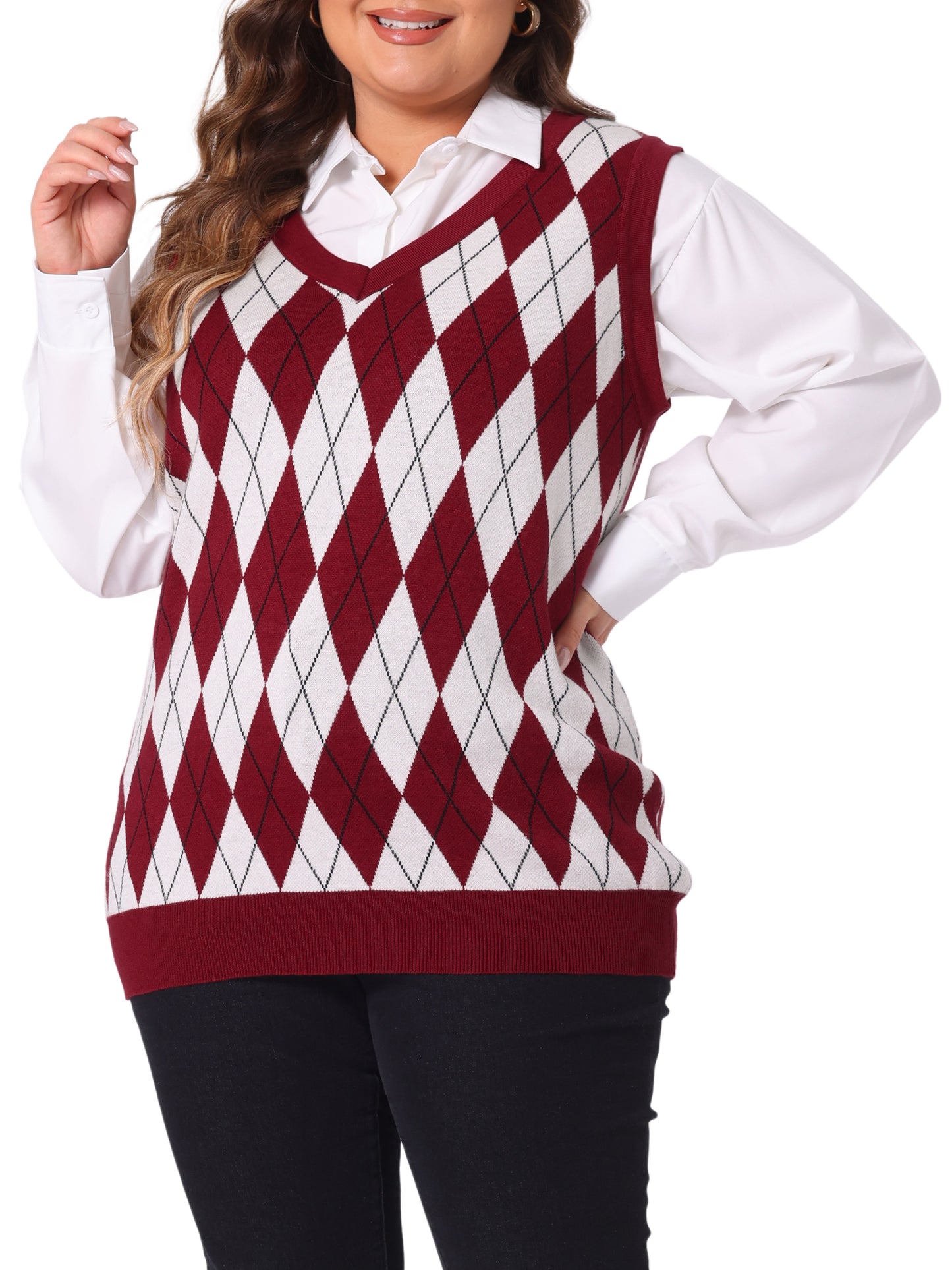 Women Plus Size Sweater Vest Plaid Cable Knit Sleeveless Pullover Crop Top Sweater Vest