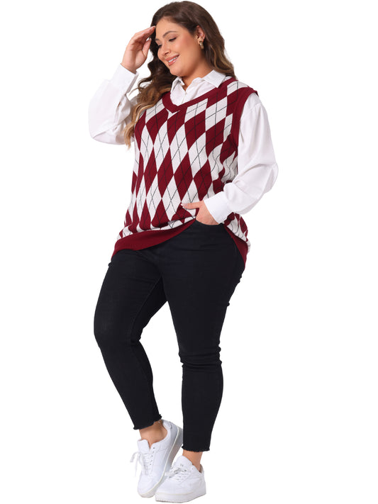 Women Plus Size Sweater Vest Plaid Cable Knit Sleeveless Pullover Crop Top Sweater Vest