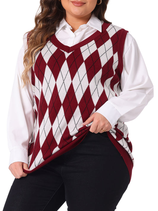 Women Plus Size Sweater Vest Plaid Cable Knit Sleeveless Pullover Crop Top Sweater Vest