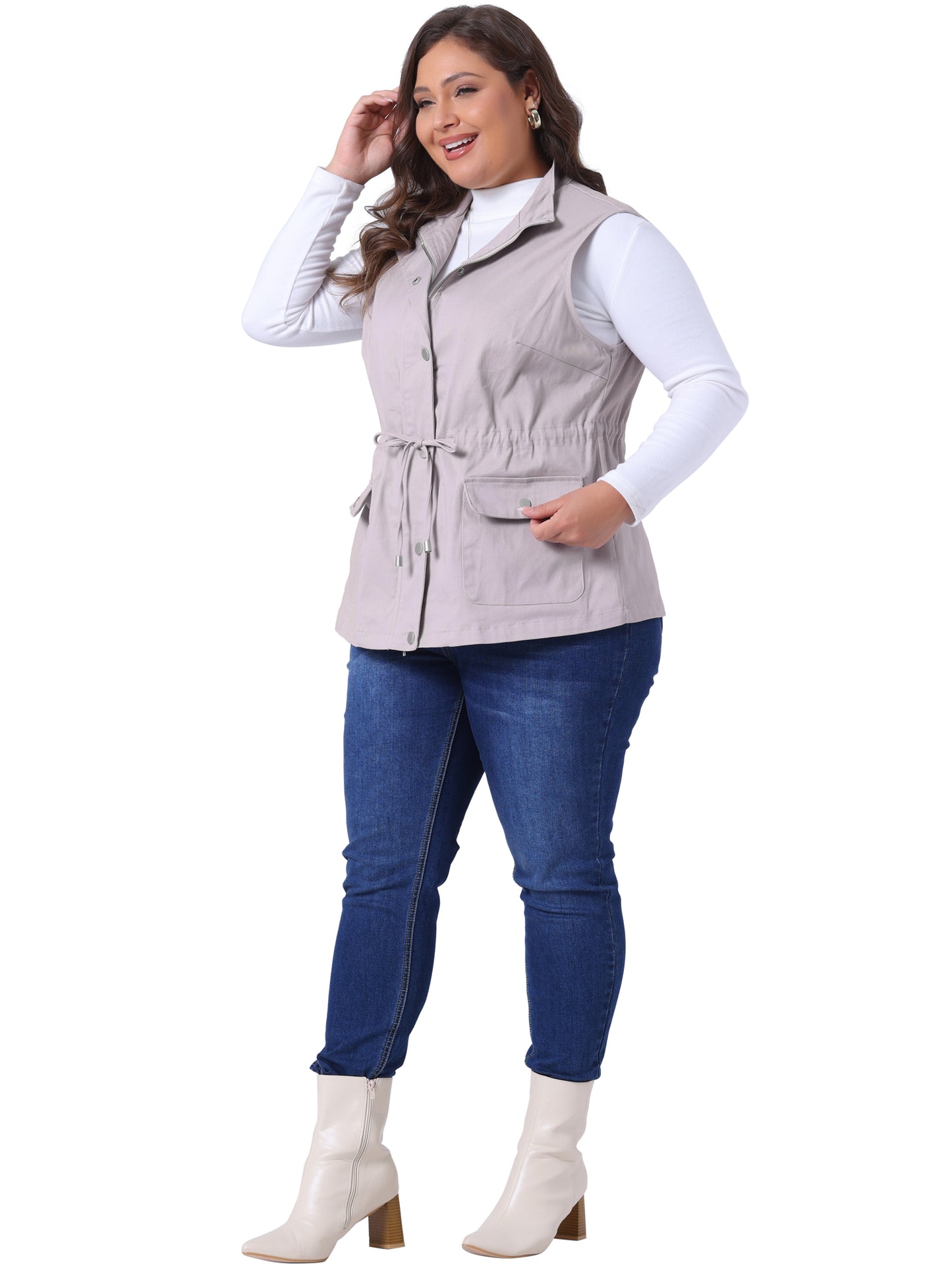 Women Plus Size Jackets Lightweight Sleeveless Anorak Cargo Vest