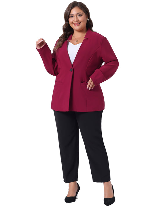 Women's Plus Size Button Long Sleeve Office Work Business Suit Blazer Jacket