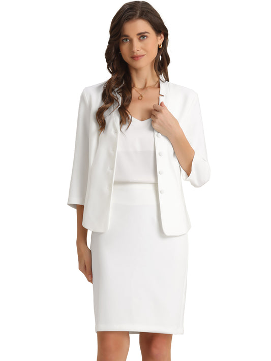 Women's 2 Piece Suit Skirt Set Notched Collar Casual Business Blazer Pencil Skirt
