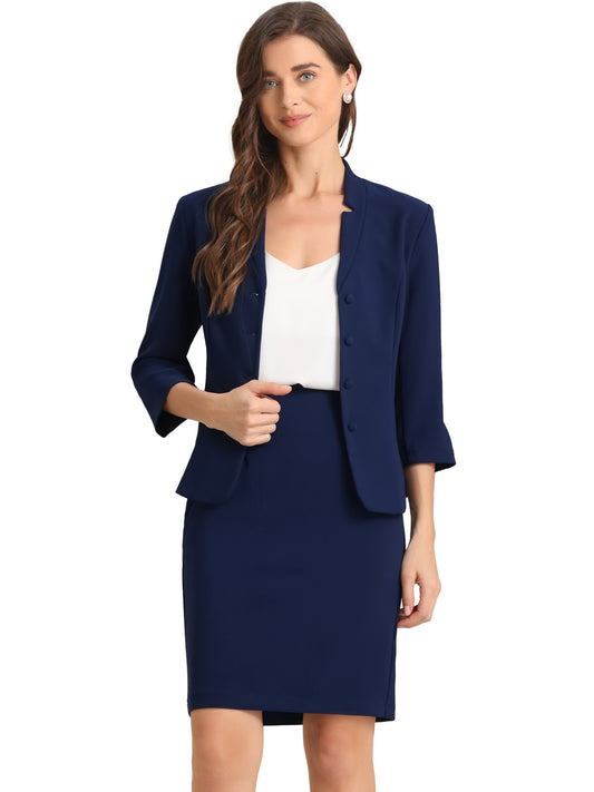 Women's 2 Piece Suit Skirt Set Notched Collar Casual Business Blazer Pencil Skirt