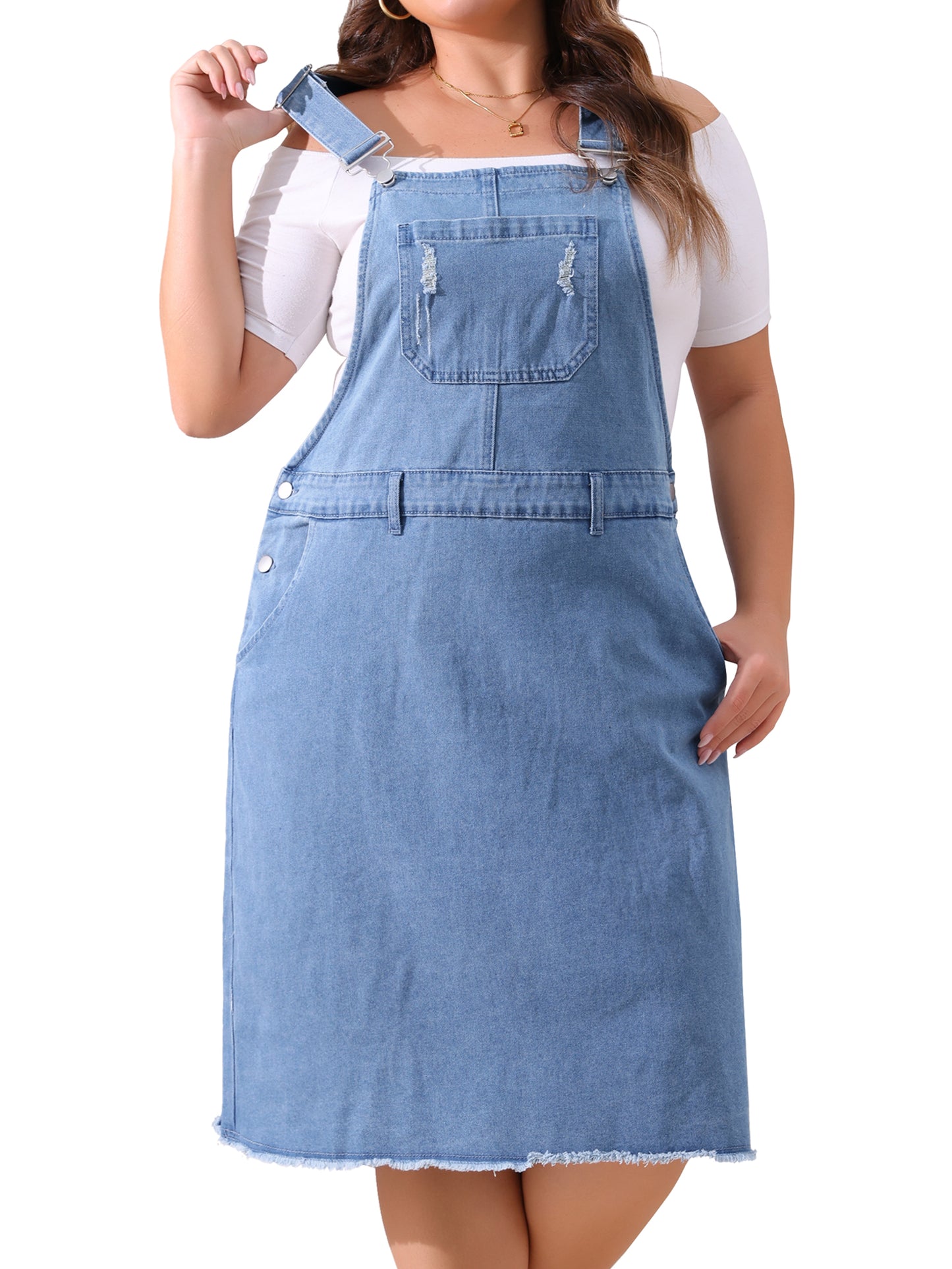 Women's Plus Size Overalls Dresses Jean Skirt Distressed Racerback Suspender Denim Overall Dress