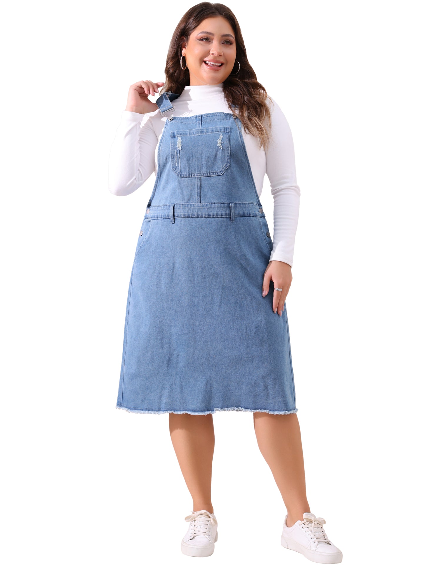 Women's Plus Size Overalls Dresses Jean Skirt Distressed Racerback Suspender Denim Overall Dress