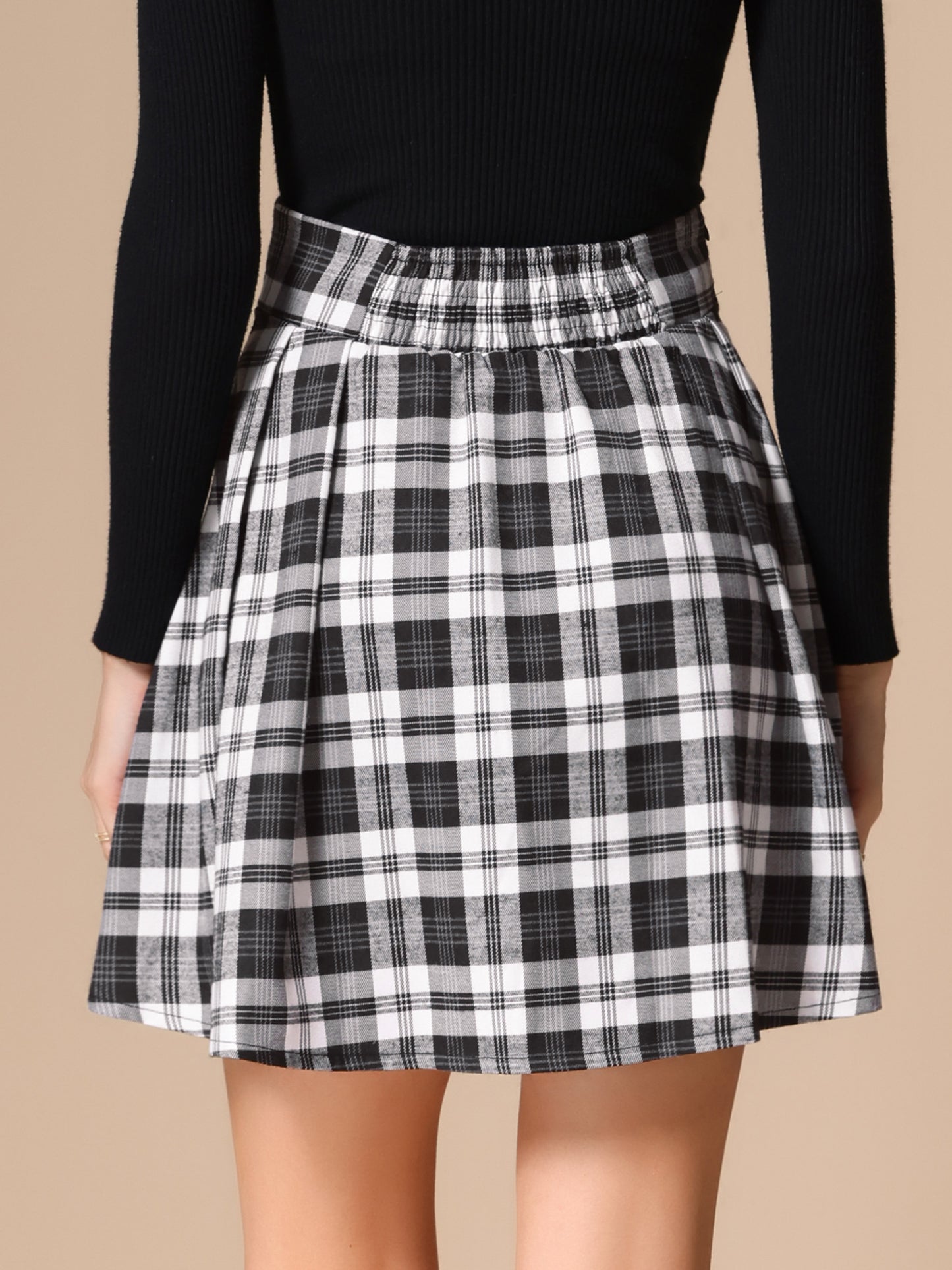 Women's Plaid Skirt Tartan Double Breasted A-Line Pleated Vintage Mini Skirts