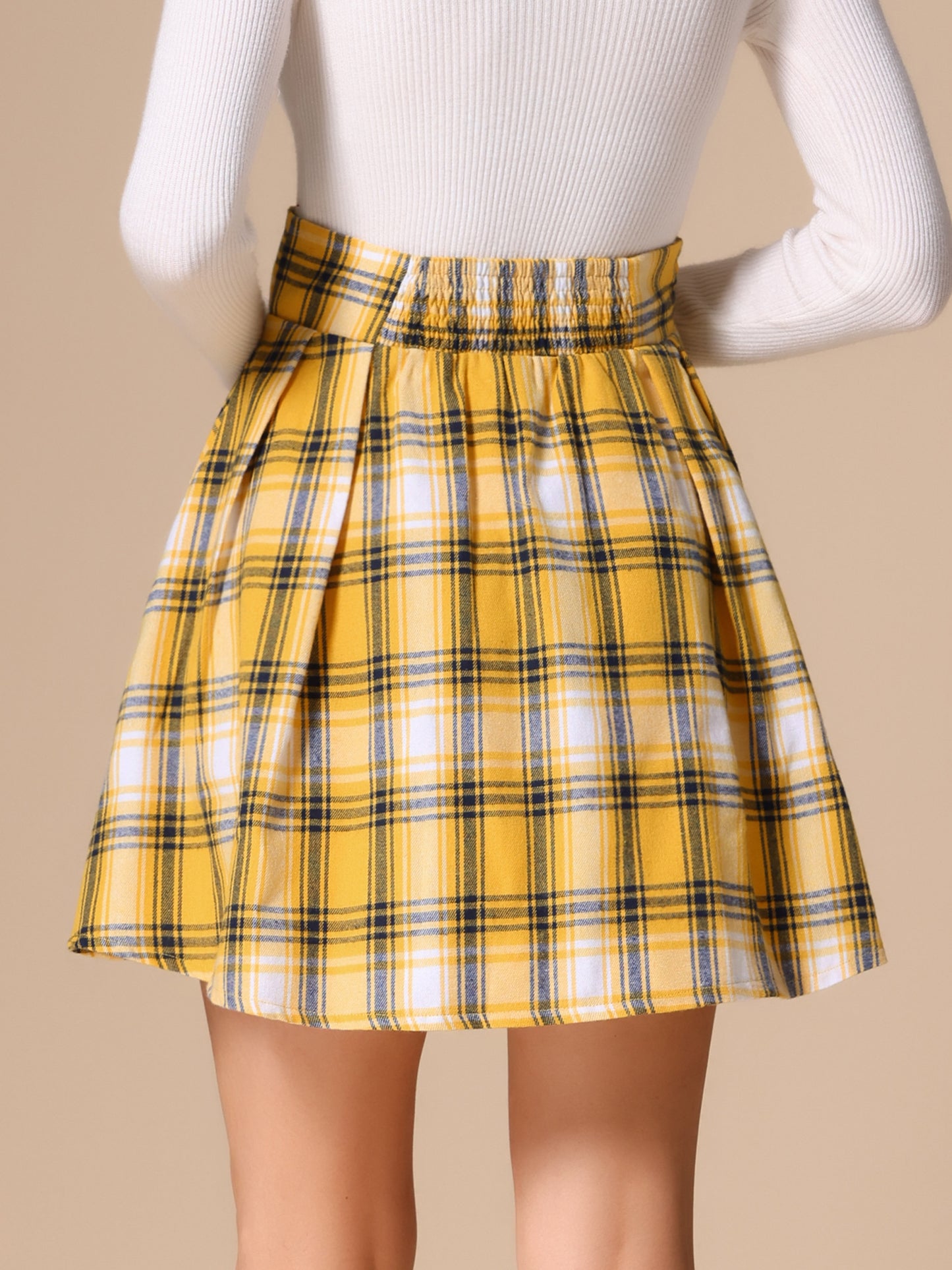 Women's Plaid Skirt Tartan Double Breasted A-Line Pleated Vintage Mini Skirts