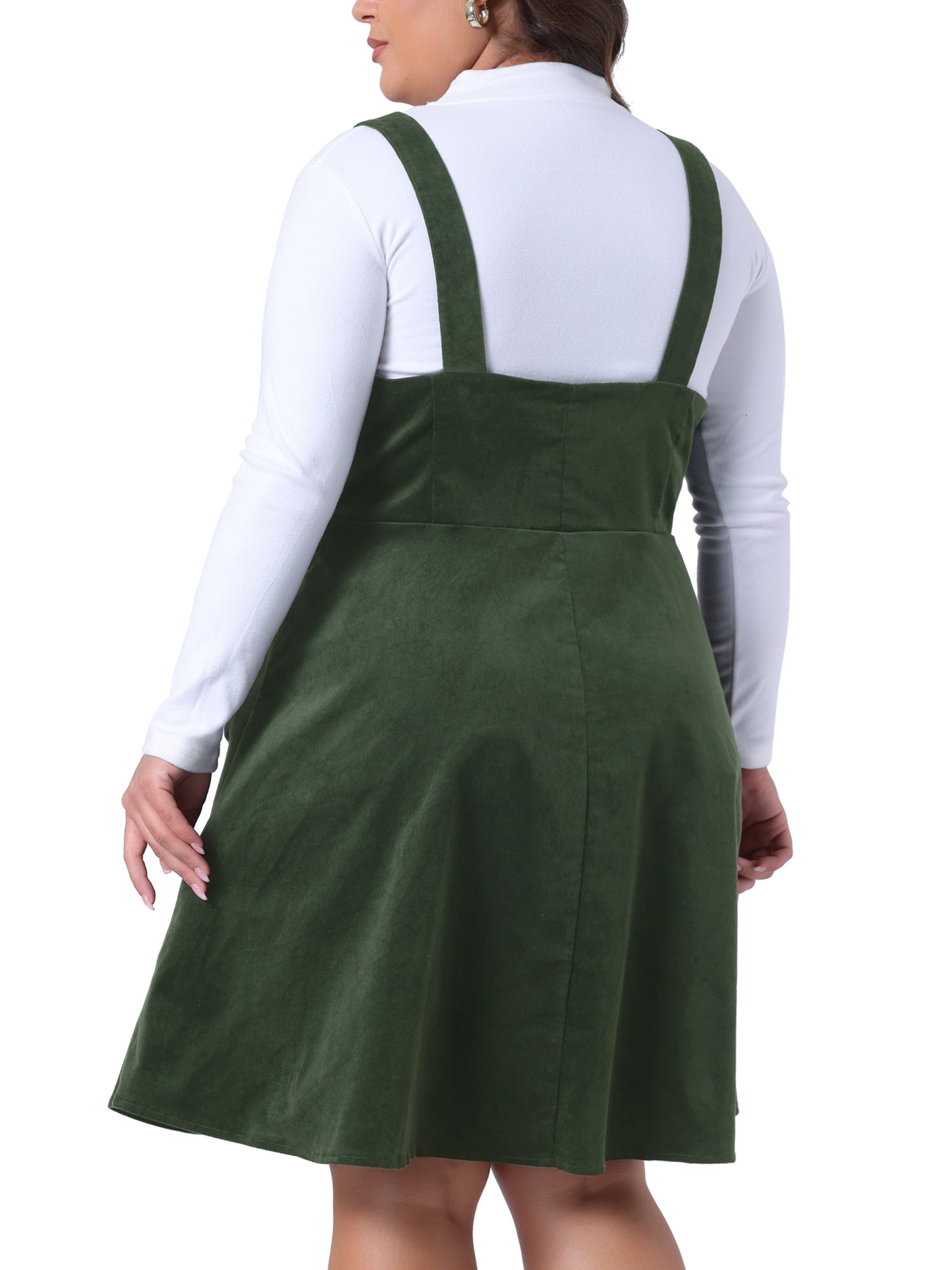 Women Plus Size Corduroy Pinafore Short Dress Adjustable Strap Overall Dress Suspender Skirt