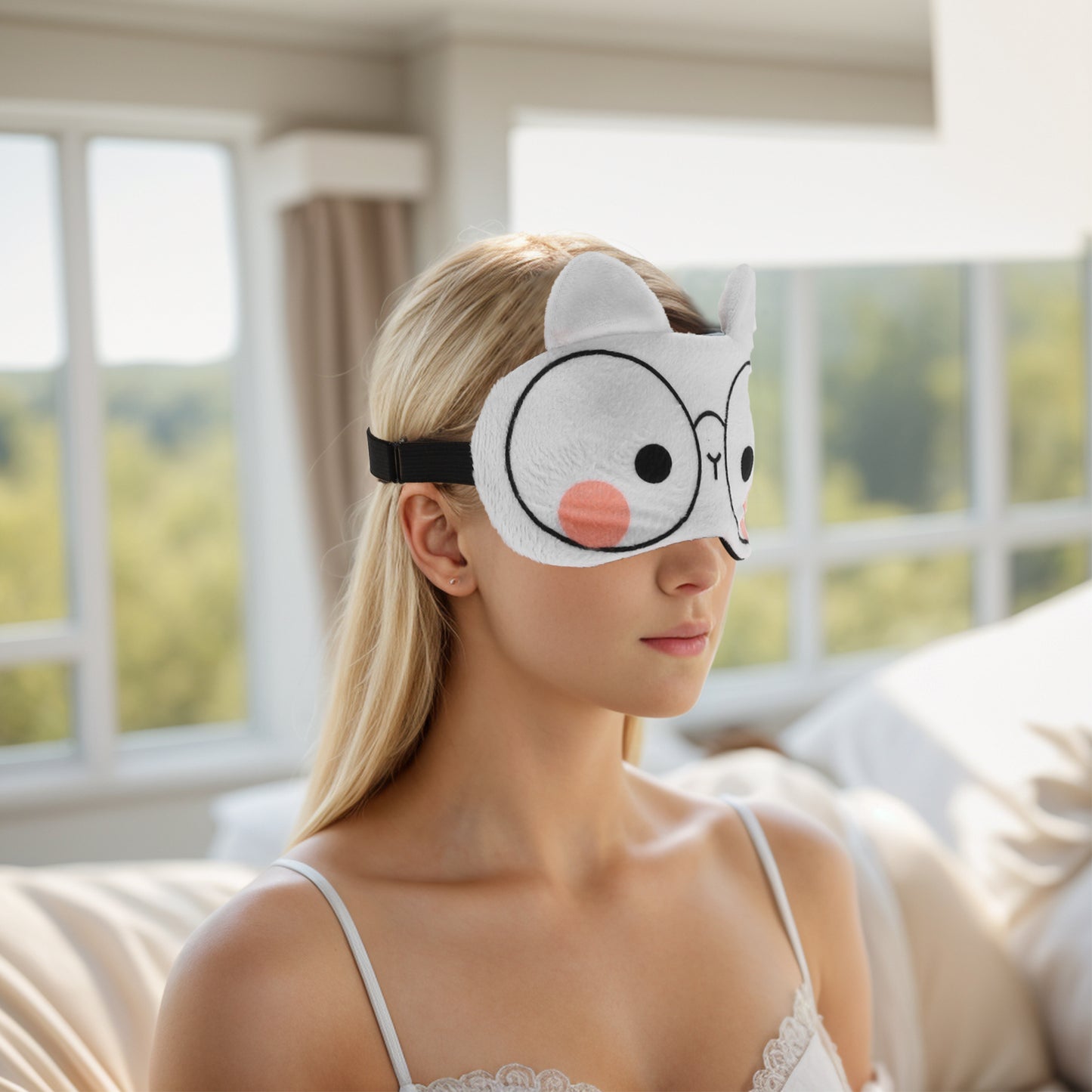 Soft Cat Eyes Sleep Mask Eye Shade Cover for Rest White