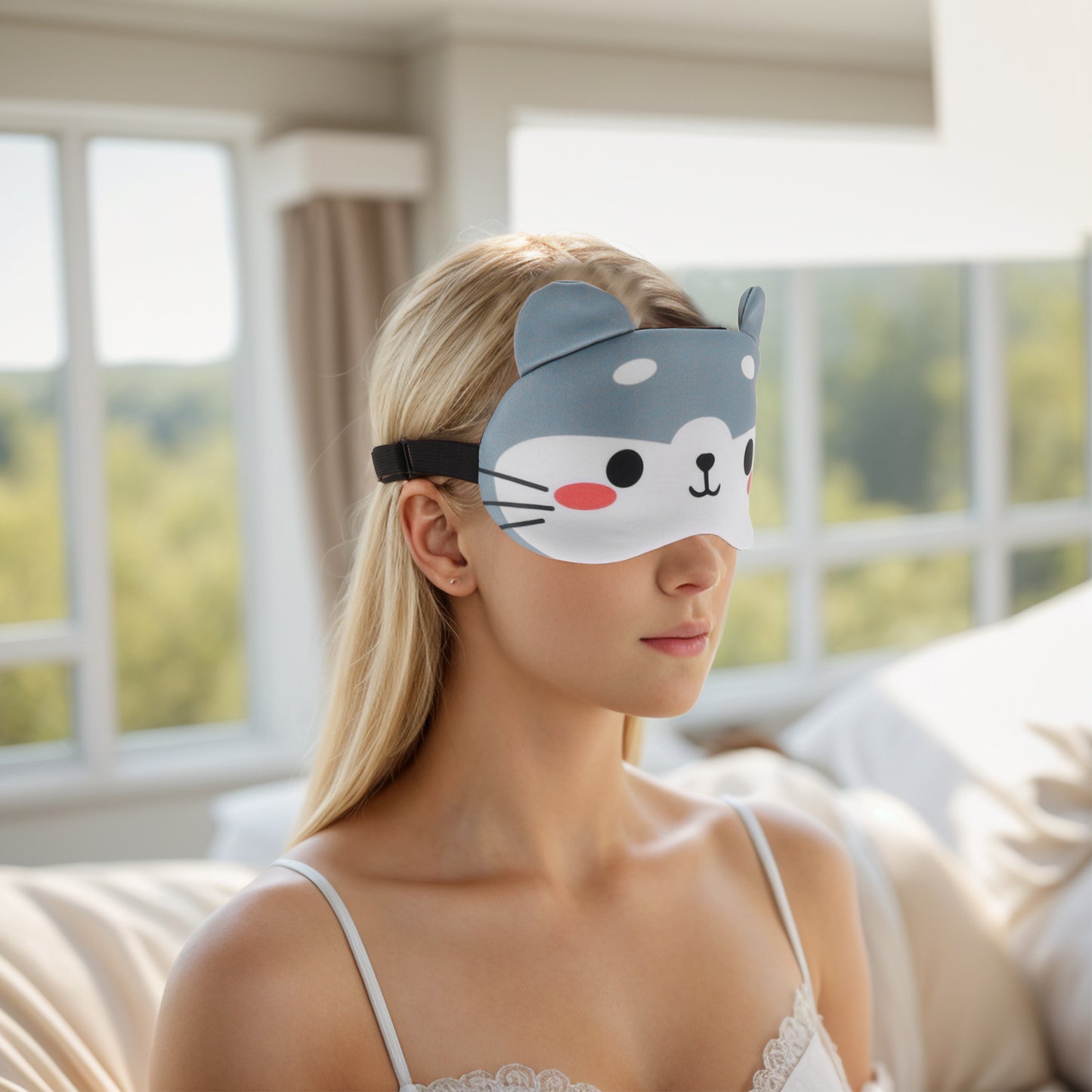 Soft Cute Cat Eyes Sleep Mask Eye Shade Cover for Rest Gray White