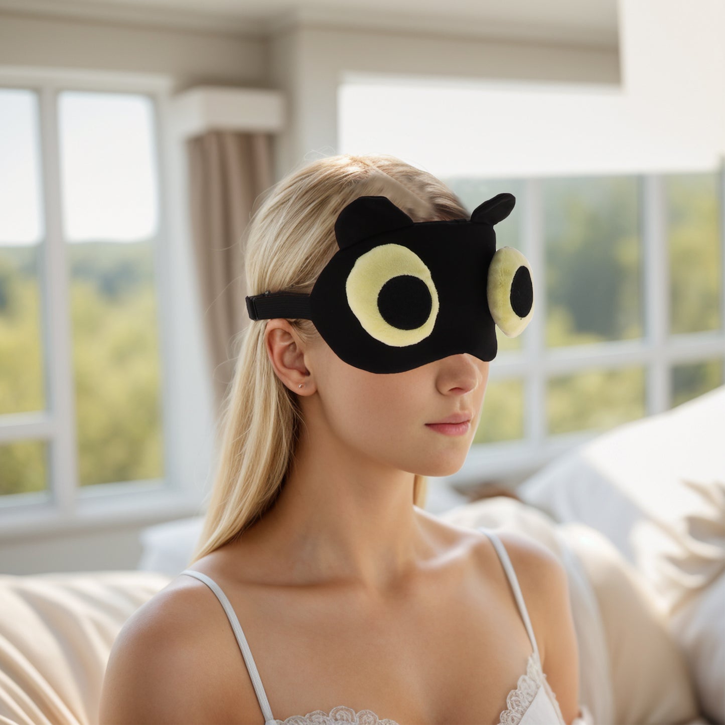 Soft Yellow Eyes Circle Eyes Sleep Mask Eye Shade Cover for Rest Black