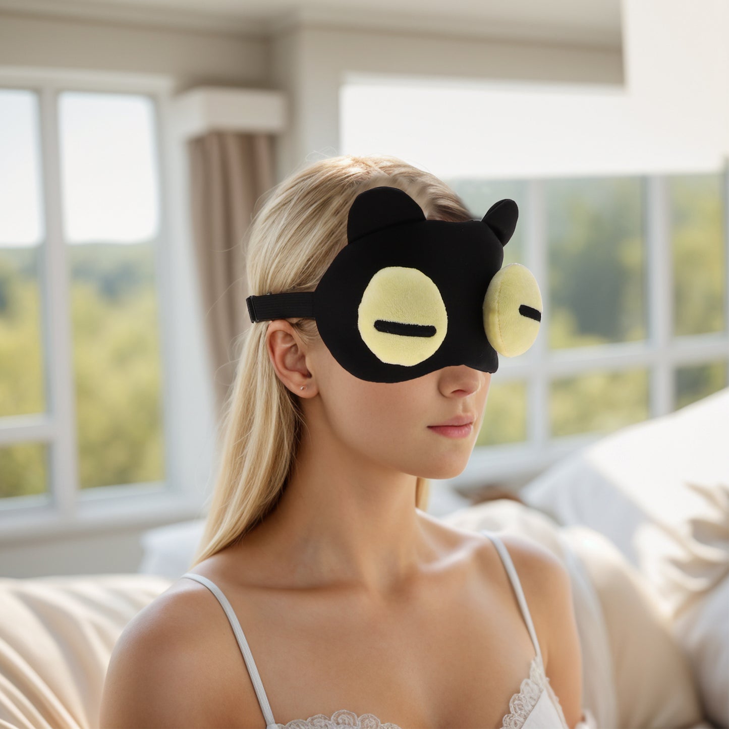 Soft Yellow Eyes Straight Eyes Sleep Mask Eye Shade Cover for Rest Black
