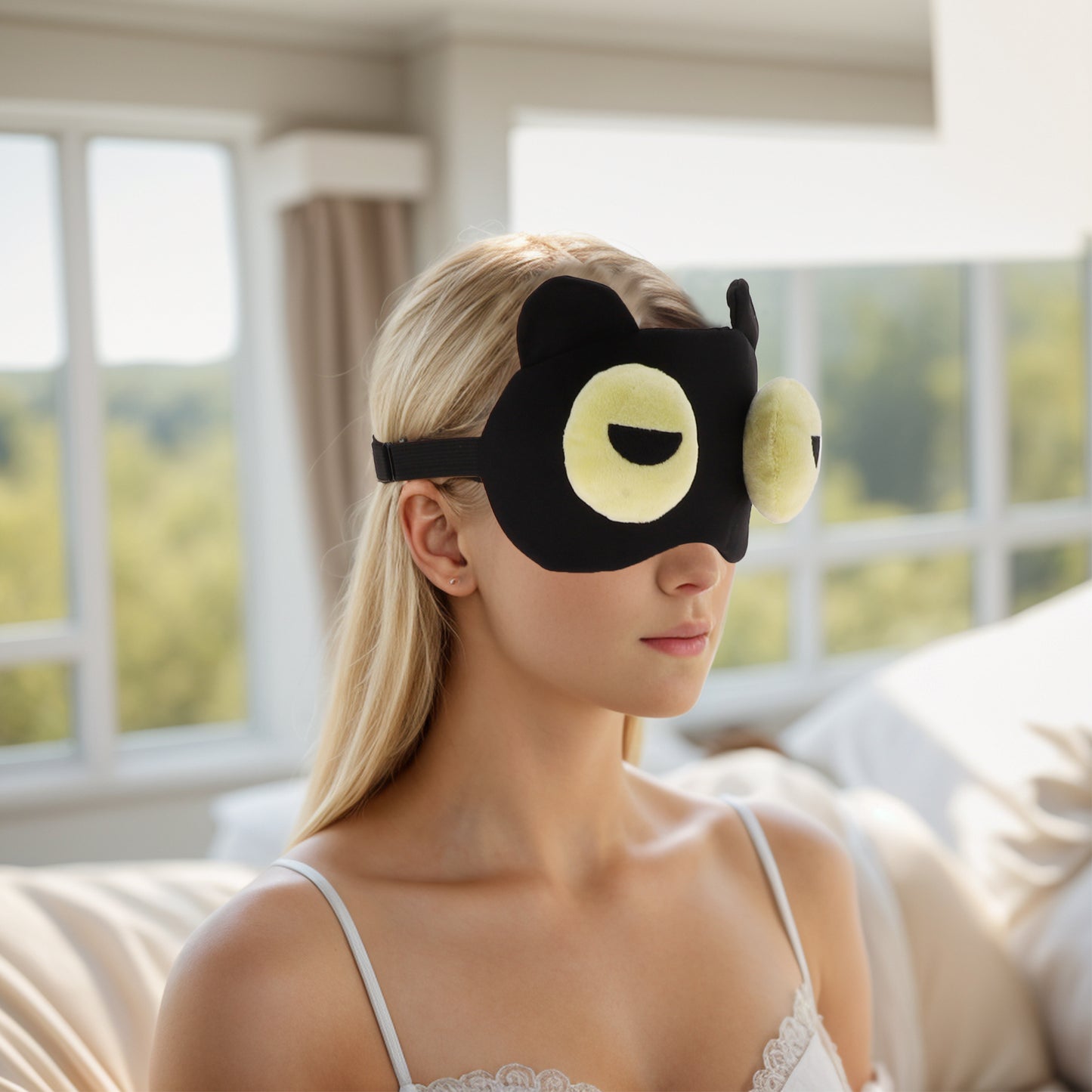 Soft Yellow Eyes Semicircle Eyes Sleep Mask Eye Shade Cover for Rest Black