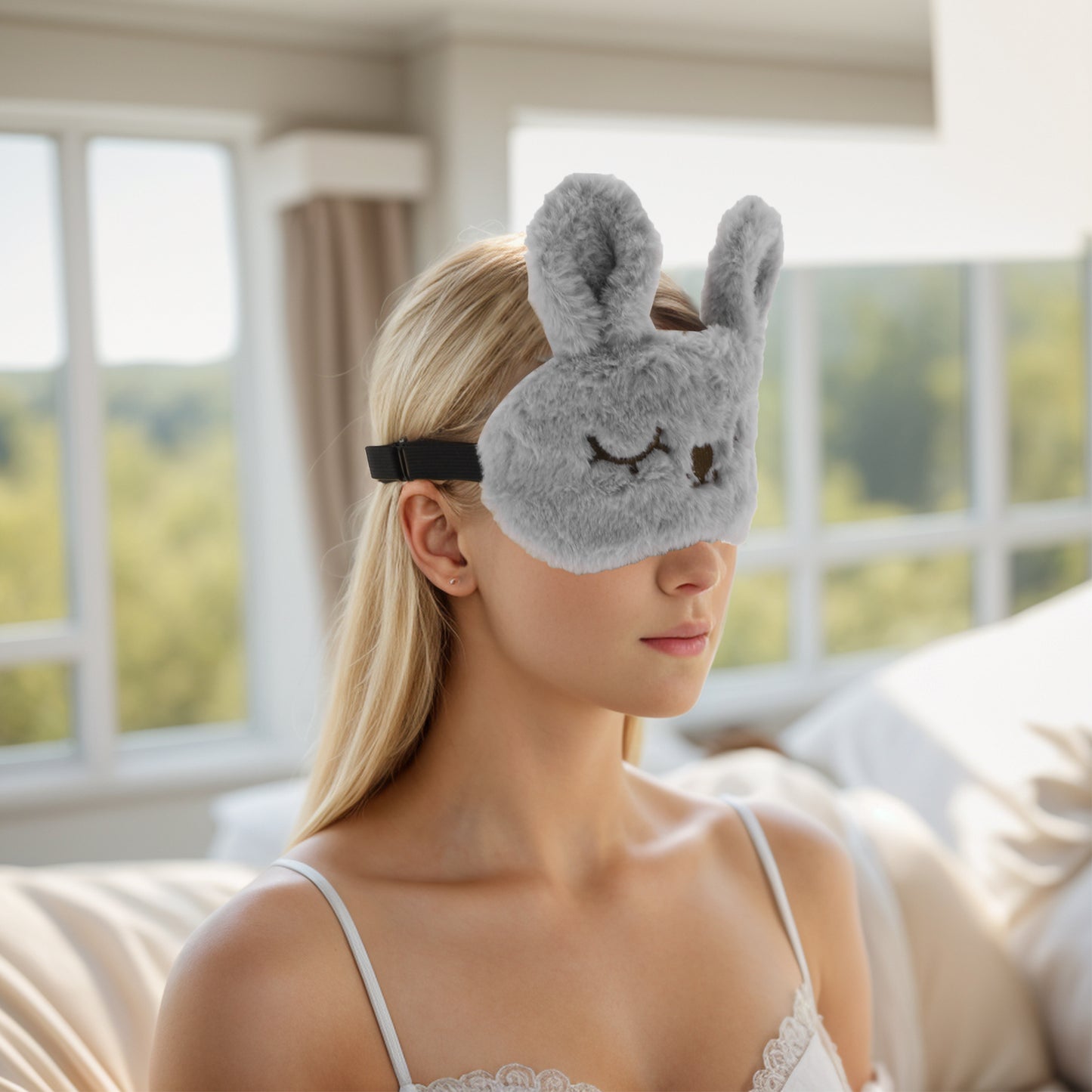 Soft Rabbit Eyes Sleep Mask Eye Shade Cover for Rest Gray