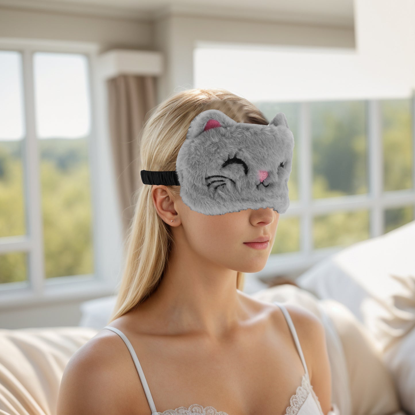 Soft Squinting Gray Cat Eyes Sleep Mask Eye Shade Cover for Rest Gray