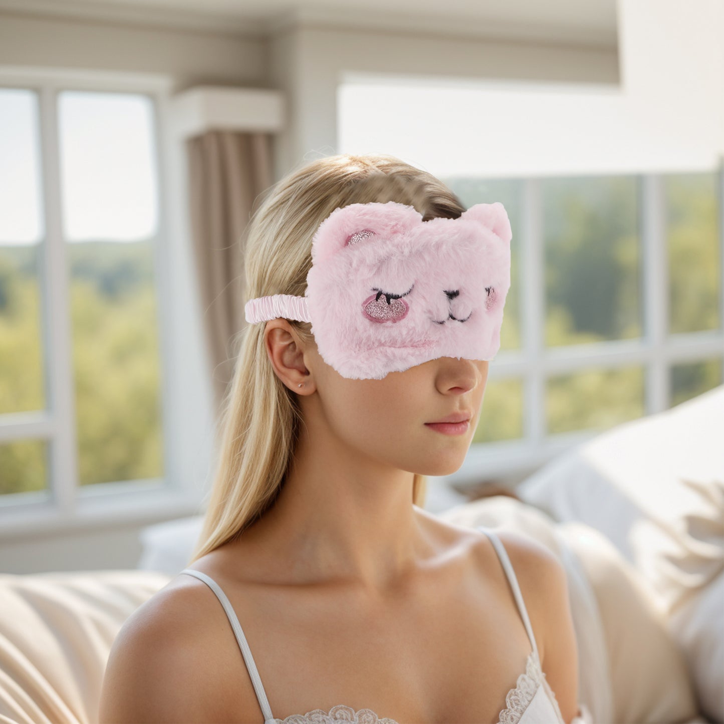 Soft Smiling Cat Eyes Sleep Mask Eye Shade Cover for Rest Pink