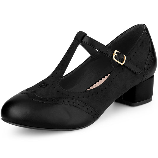 Zapatos Mary Jane con tira en T y tacón de bloque con tira en el tobillo para mujer